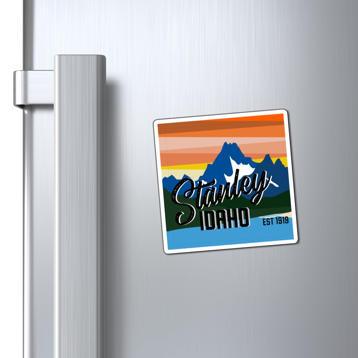 Stanley Idaho Mountain Sunset Magnet – Retro Outdoor Travel Souvenir