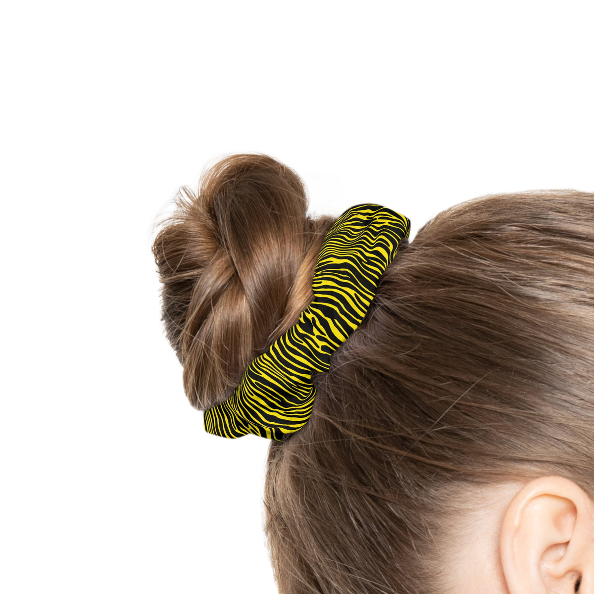 Yellow Black Zebra Print Scrunchie — Bold Animal Print Hair Accessory