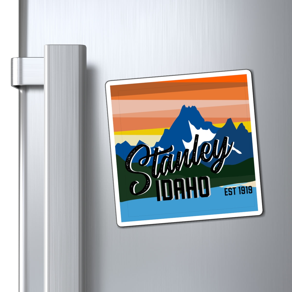 Stanley Idaho Mountain Sunset Magnet – Retro Outdoor Travel Souvenir