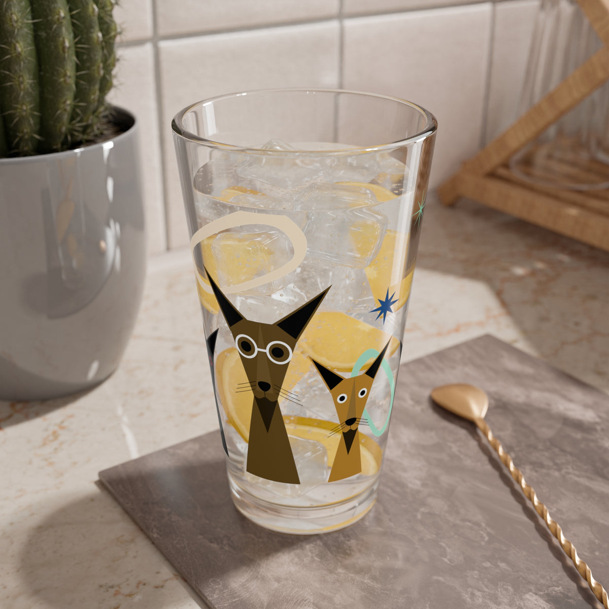16oz Mixing Glass — Retro Starburst Dogs Cocktail Mixing Glass