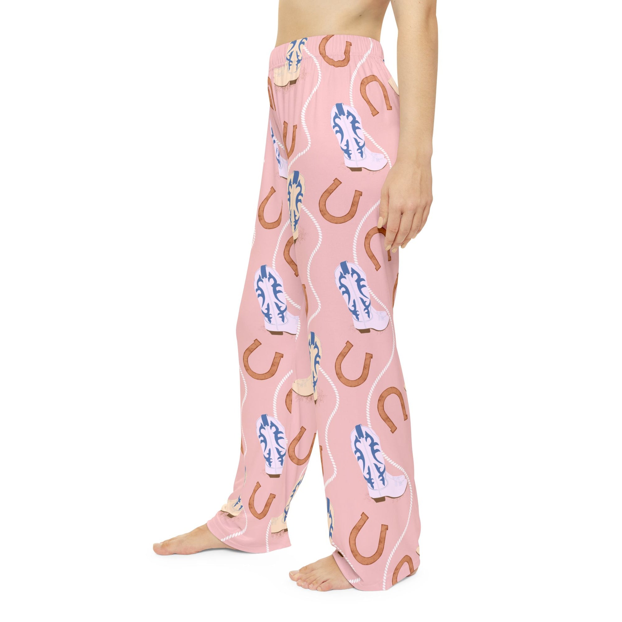 Cowgirl Boots & Horseshoe Women's Pajama Pants — Pink All-Over Print Loungewear