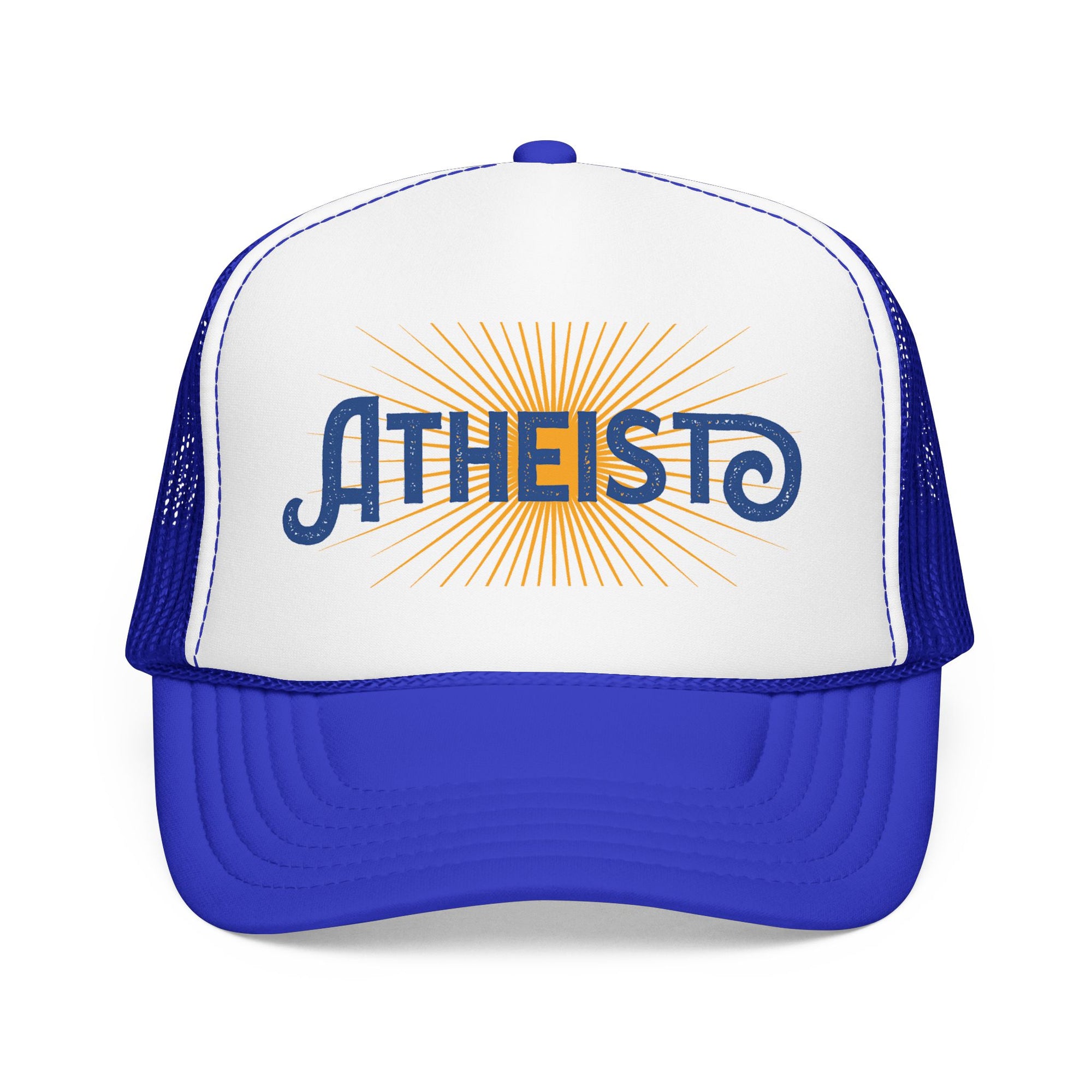 Atheist Foam Trucker Hat — Retro Sunburst Logo Cap