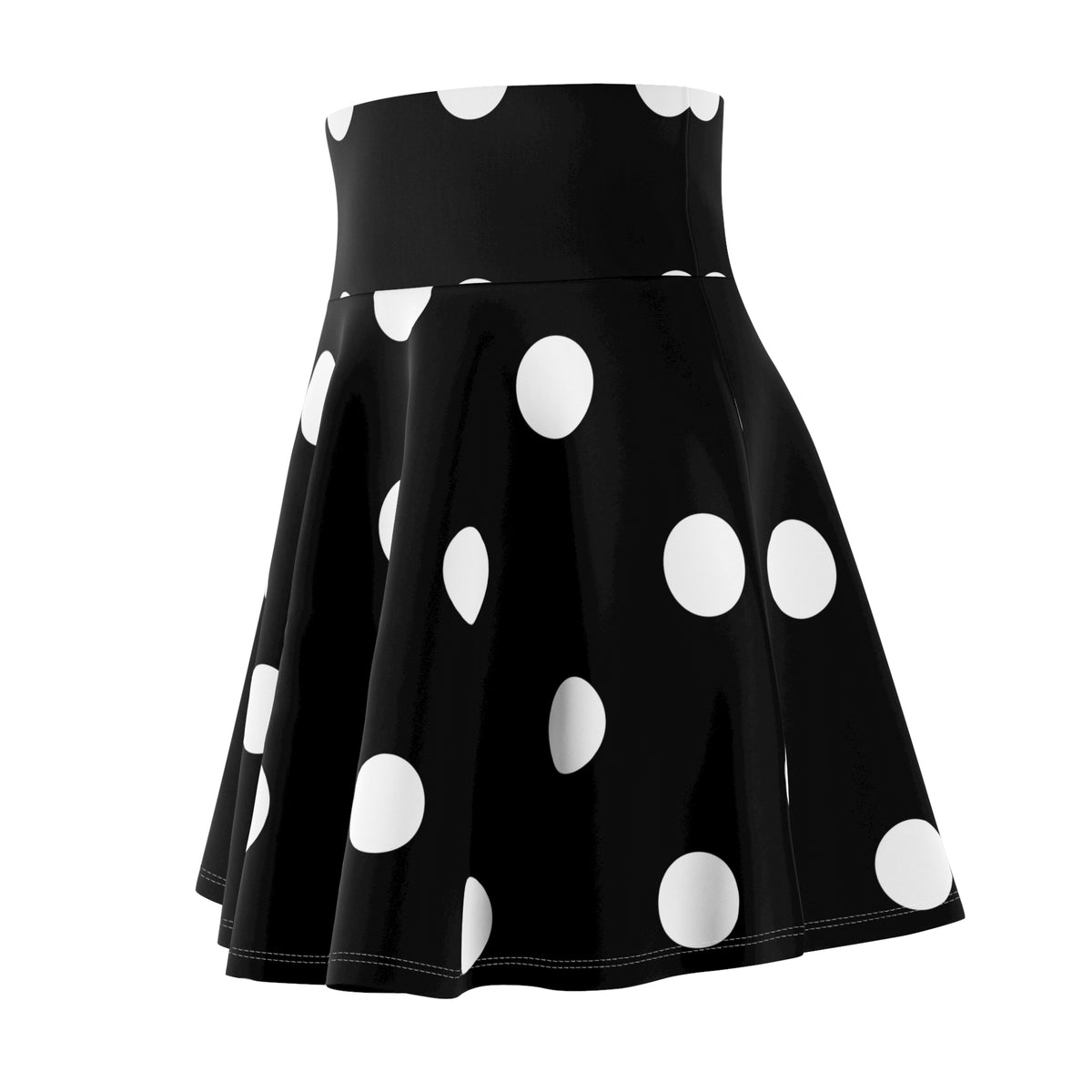 Black Polka Dot Skater Skirt — Retro High-Waist A-Line