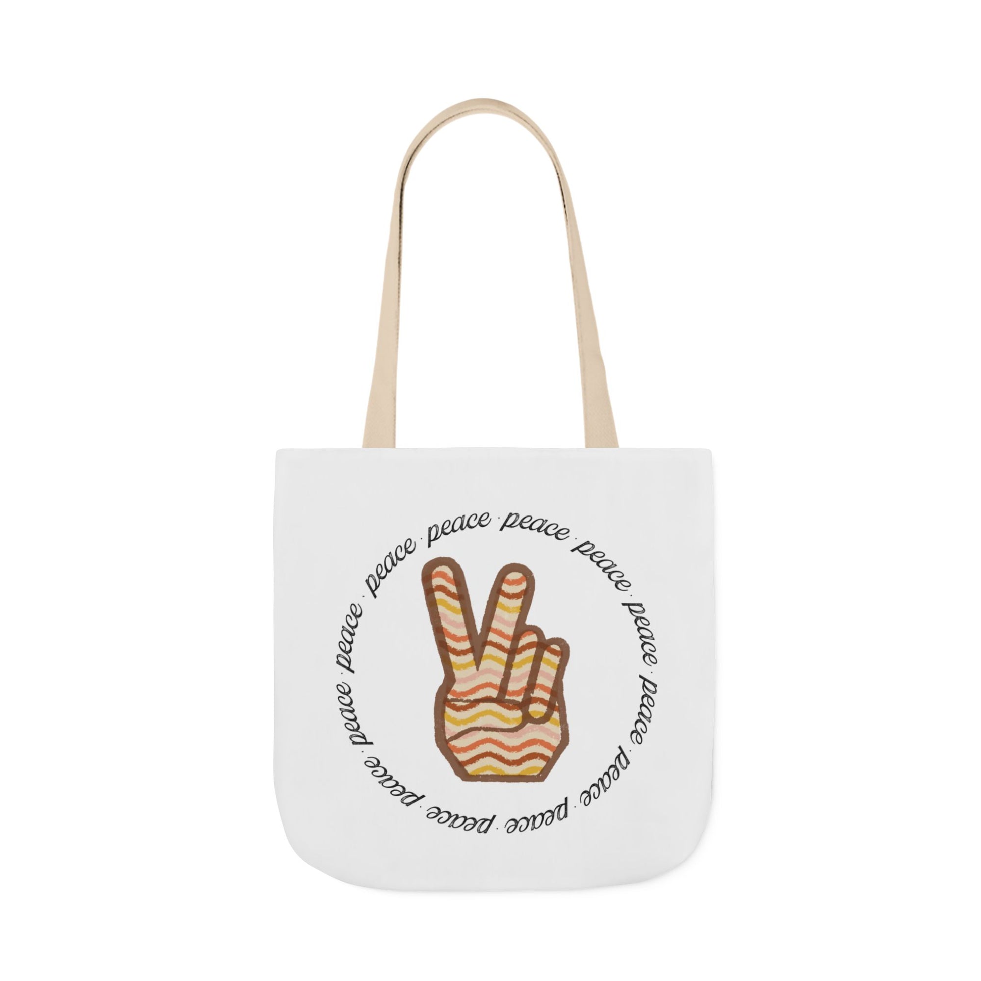 Peace Sign Canvas Tote — Retro Striped Peace Hand Design