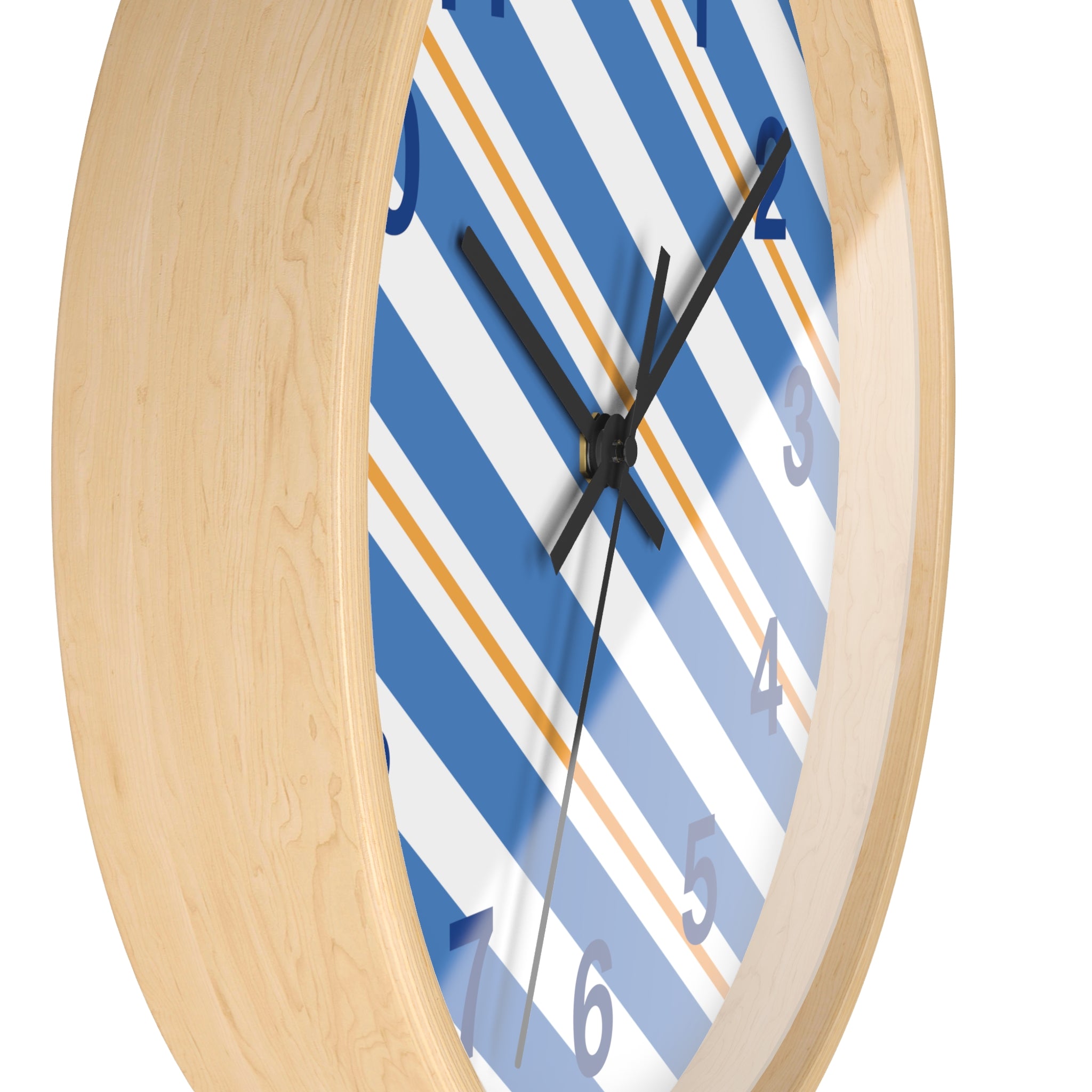 Diagonal Blue & Orange Striped Wall Clock — Modern Nautical Home Decor