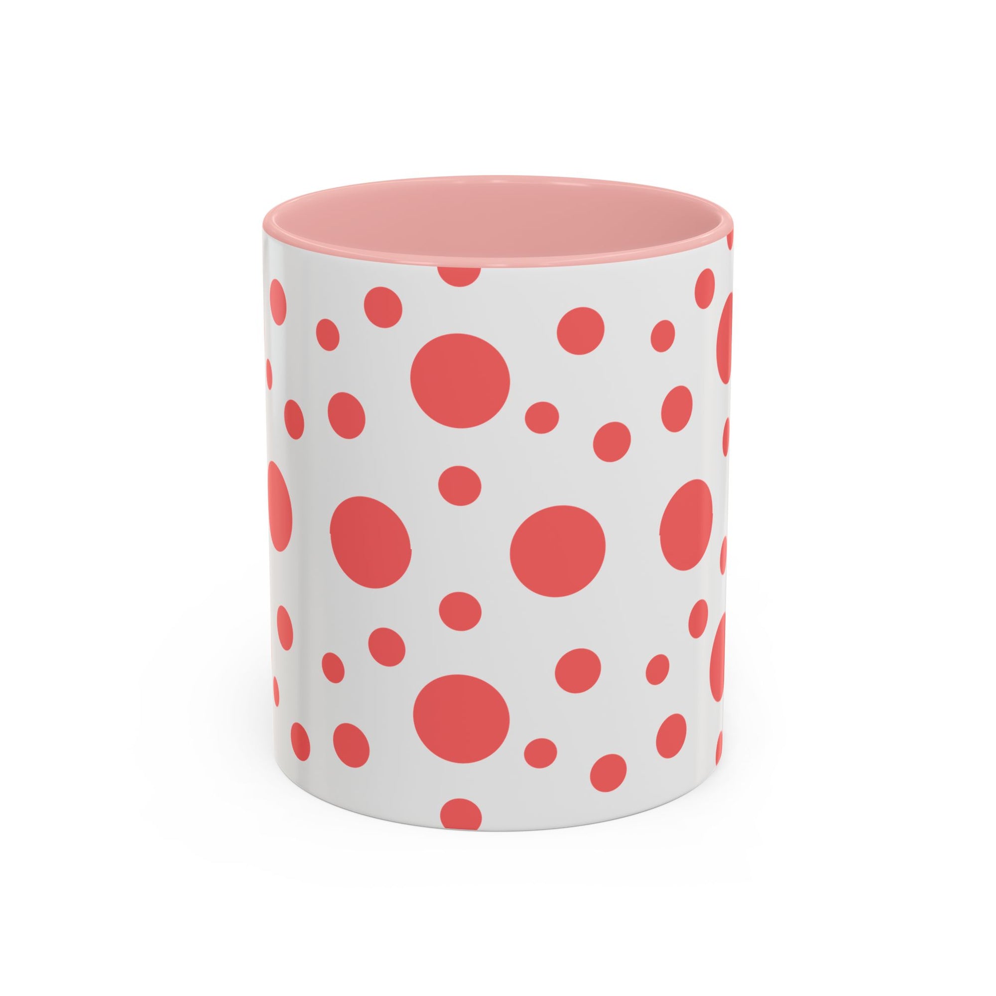 Pink Polka Dot Accent Coffee Mug – Playful Coral Dots 11/15oz