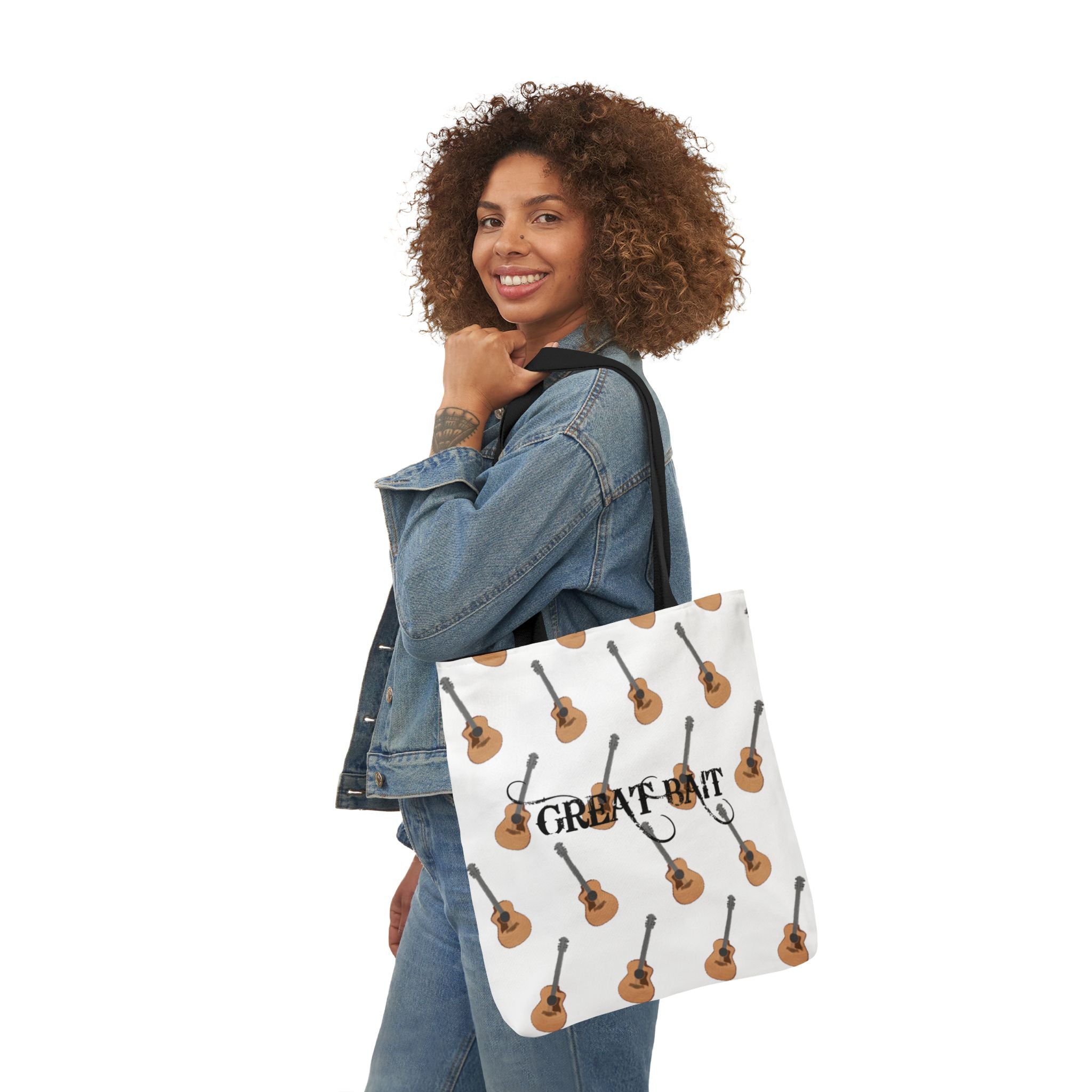 Great Bait, Acoustic Guitar Pattern Canvas Tote  Music Lover Shoulder Bag