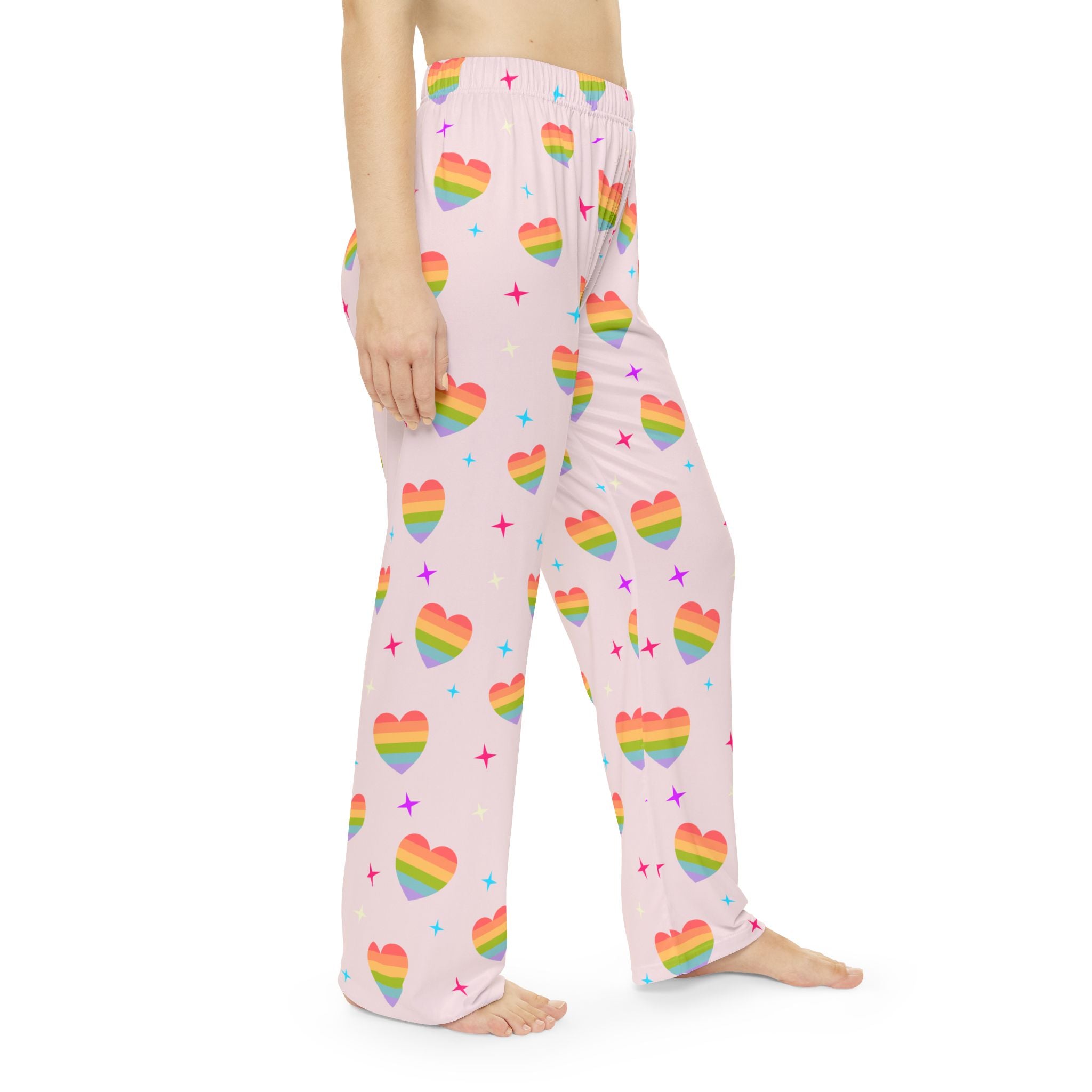 Rainbow Heart Pajama Pants — Women’s Pink Pride Lounge Pajamas