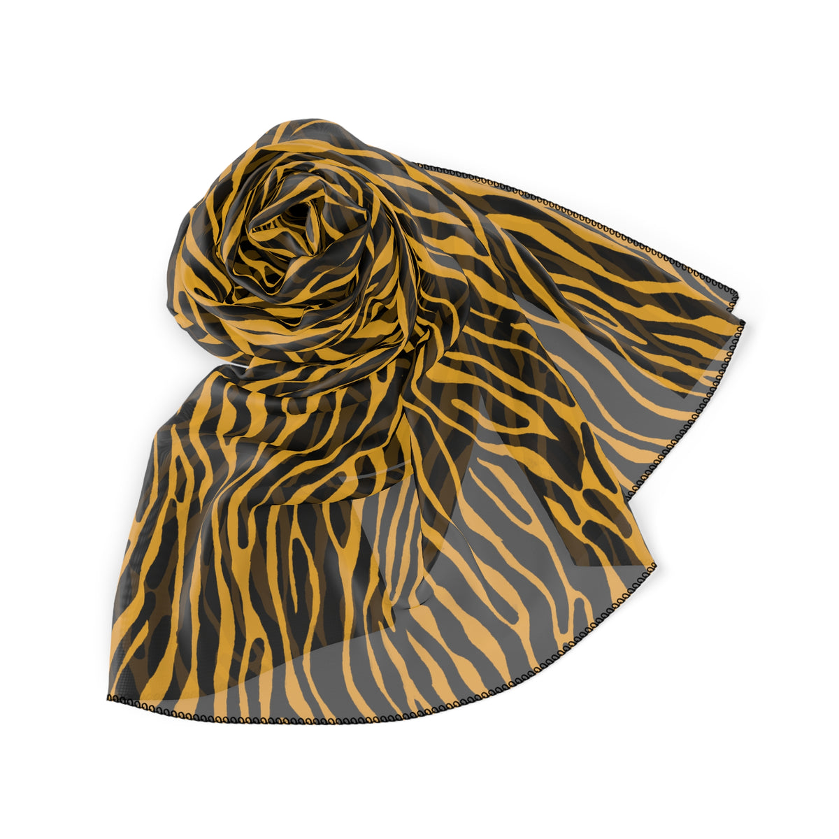 Animal Print Scarf — Yellow Black Zebra Pattern Poly Scarf