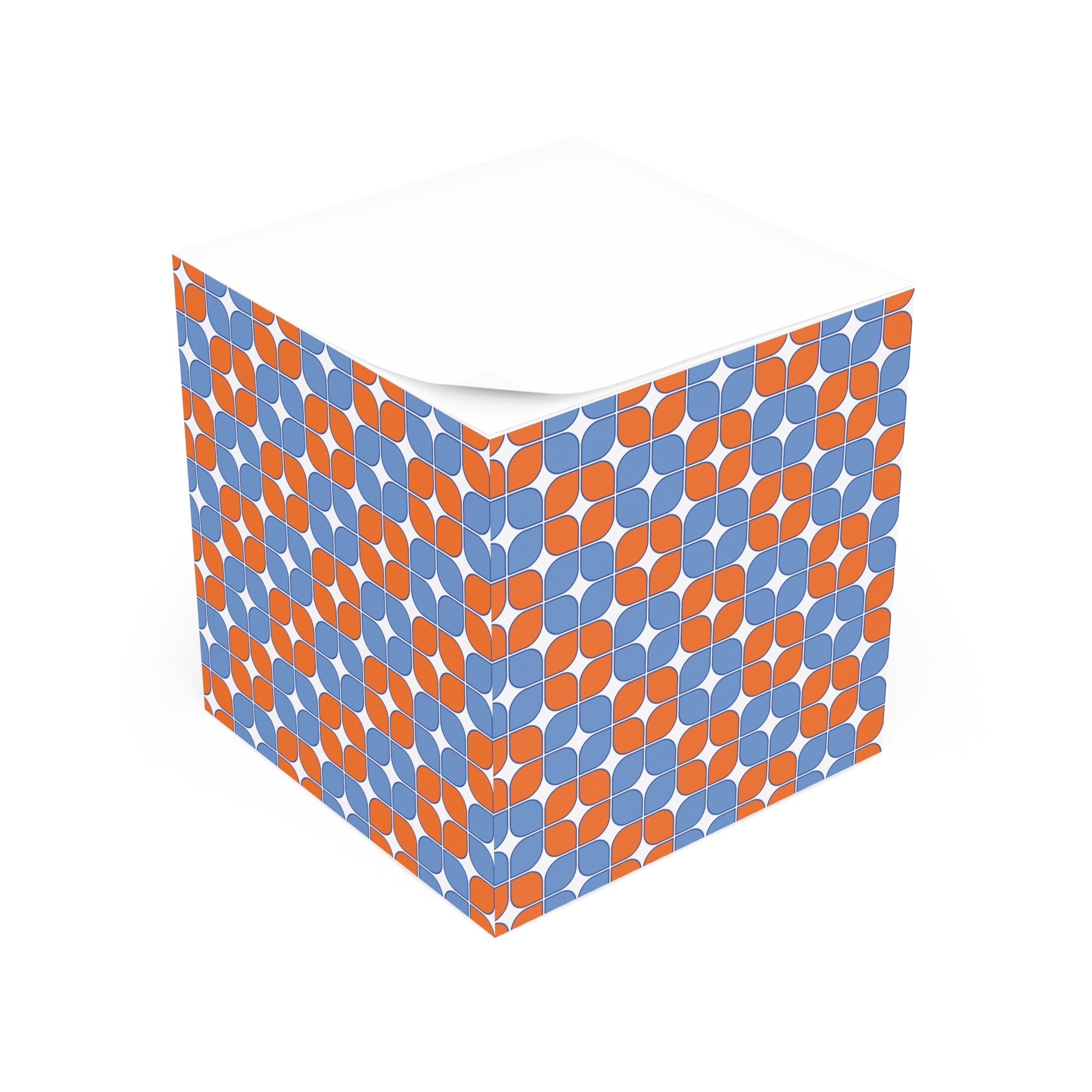 Geometric Retro Note Cube — Orange & Blue Patterned Sticky Notes