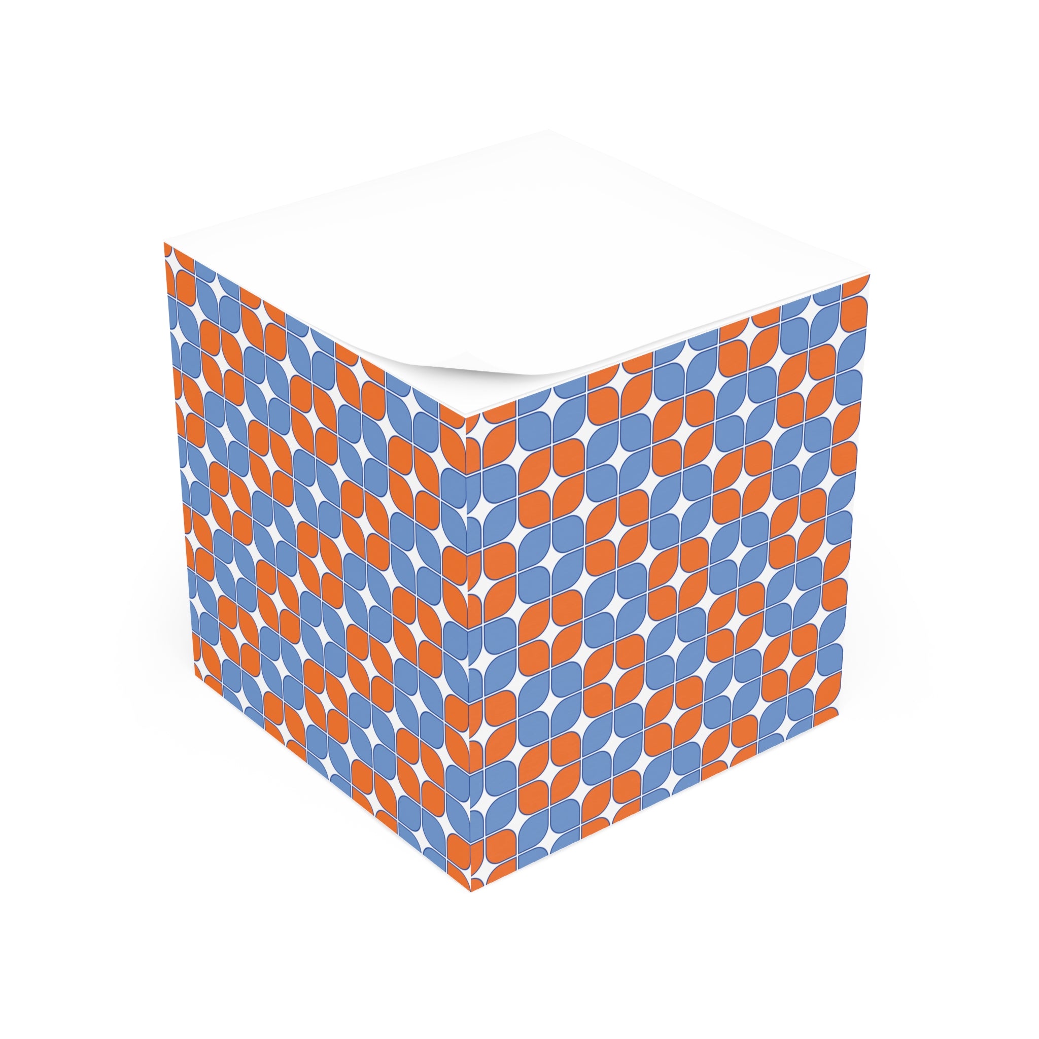 Geometric Retro Note Cube — Orange & Blue Patterned Sticky Notes