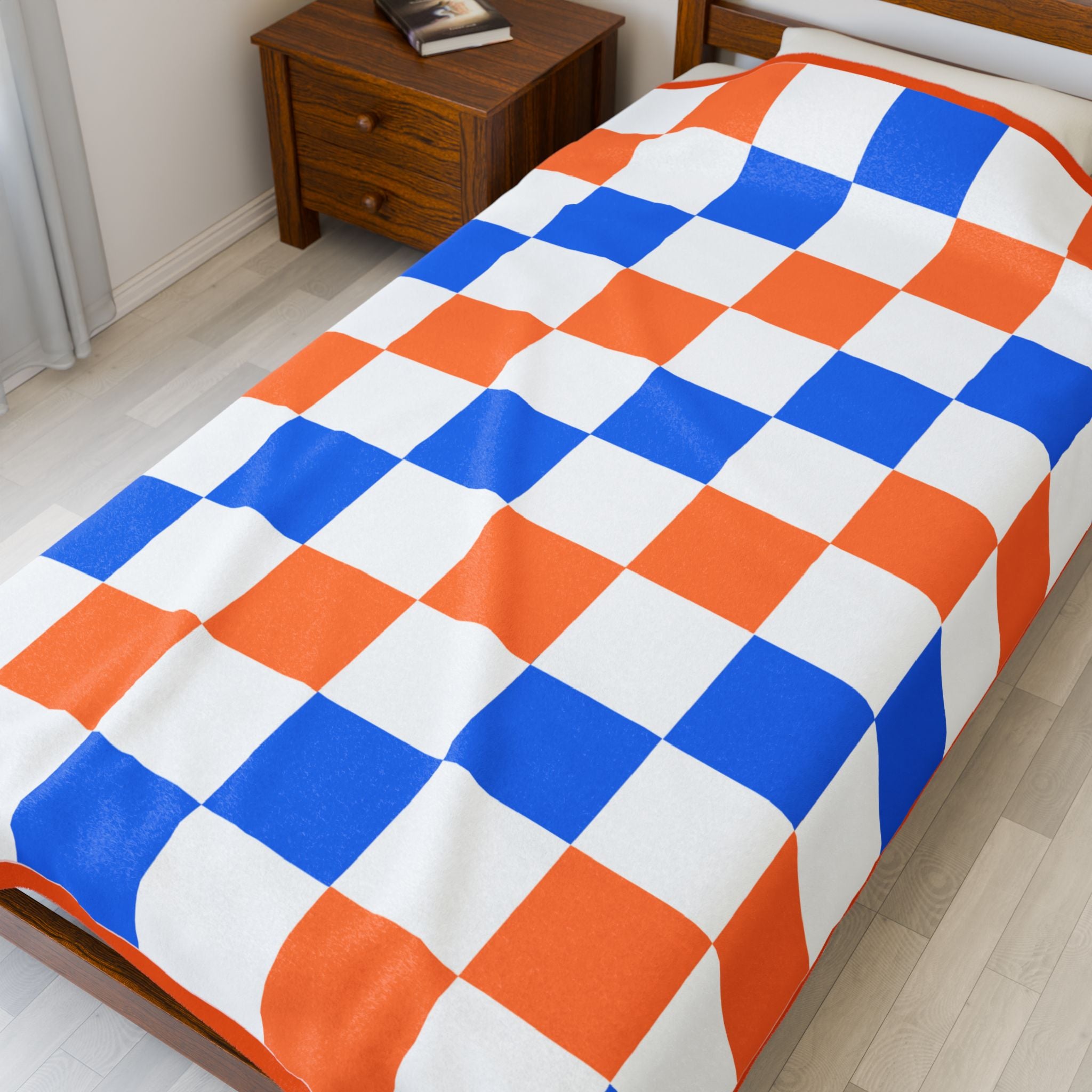 Broncos Checkered Velveteen Plush Blanket