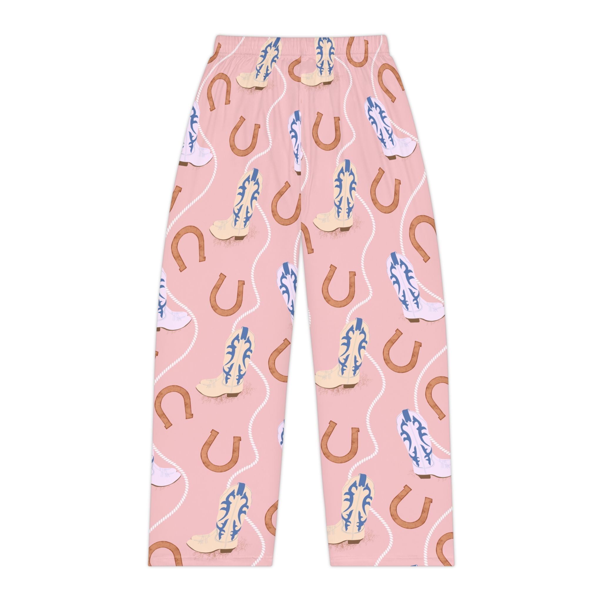 Cowgirl Boots & Horseshoe Women's Pajama Pants — Pink All-Over Print Loungewear