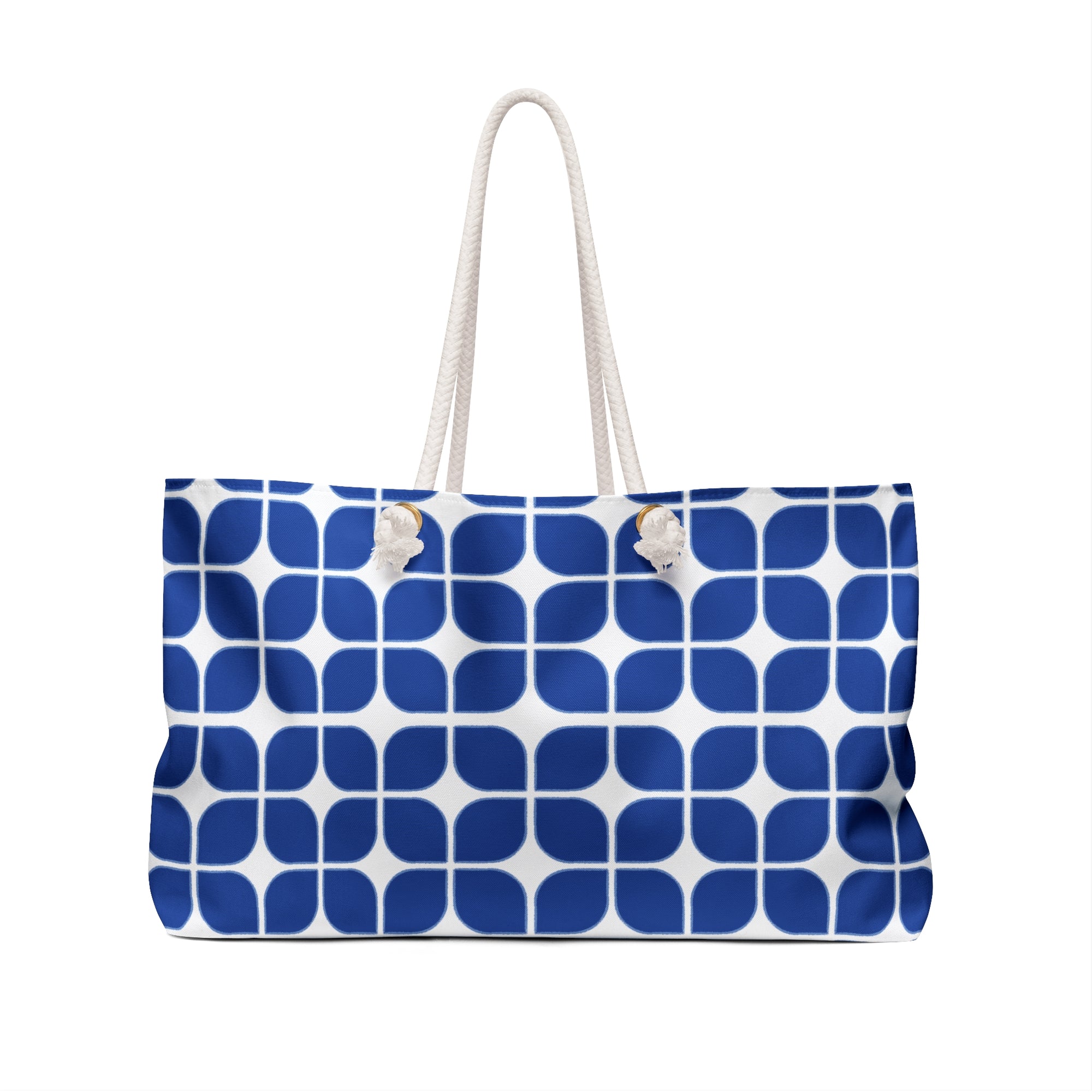 Blue Retro Geo Weekender Bag — Nautical Travel Tote