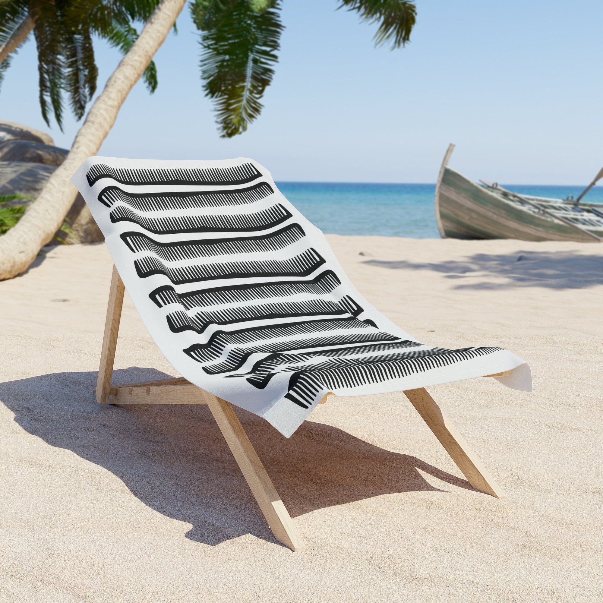 Comb The Desert Beach Towel — Minimal Black & White Coastal Towel
