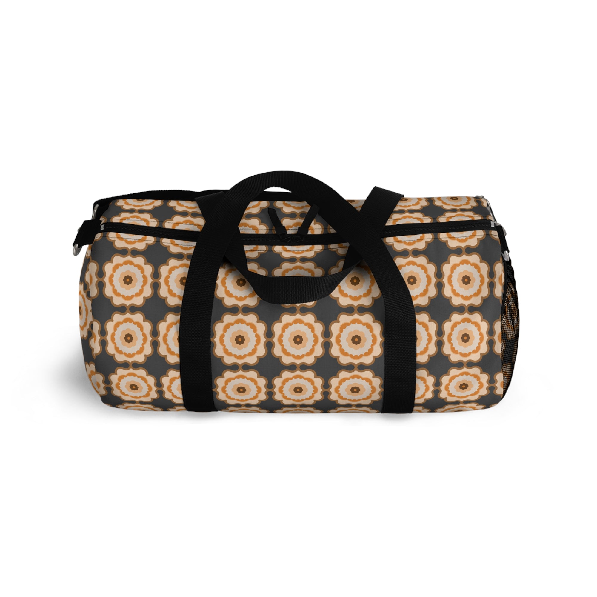 Retro Floral Pattern Duffel Bag – Beige Brown Boho Travel Gym Tote
