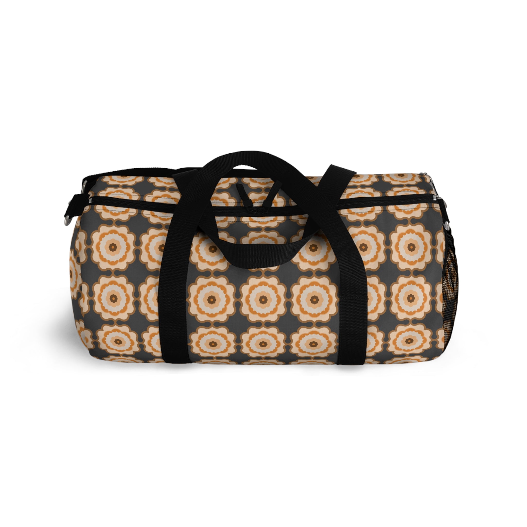 Retro Floral Pattern Duffel Bag – Beige Brown Boho Travel Gym Tote