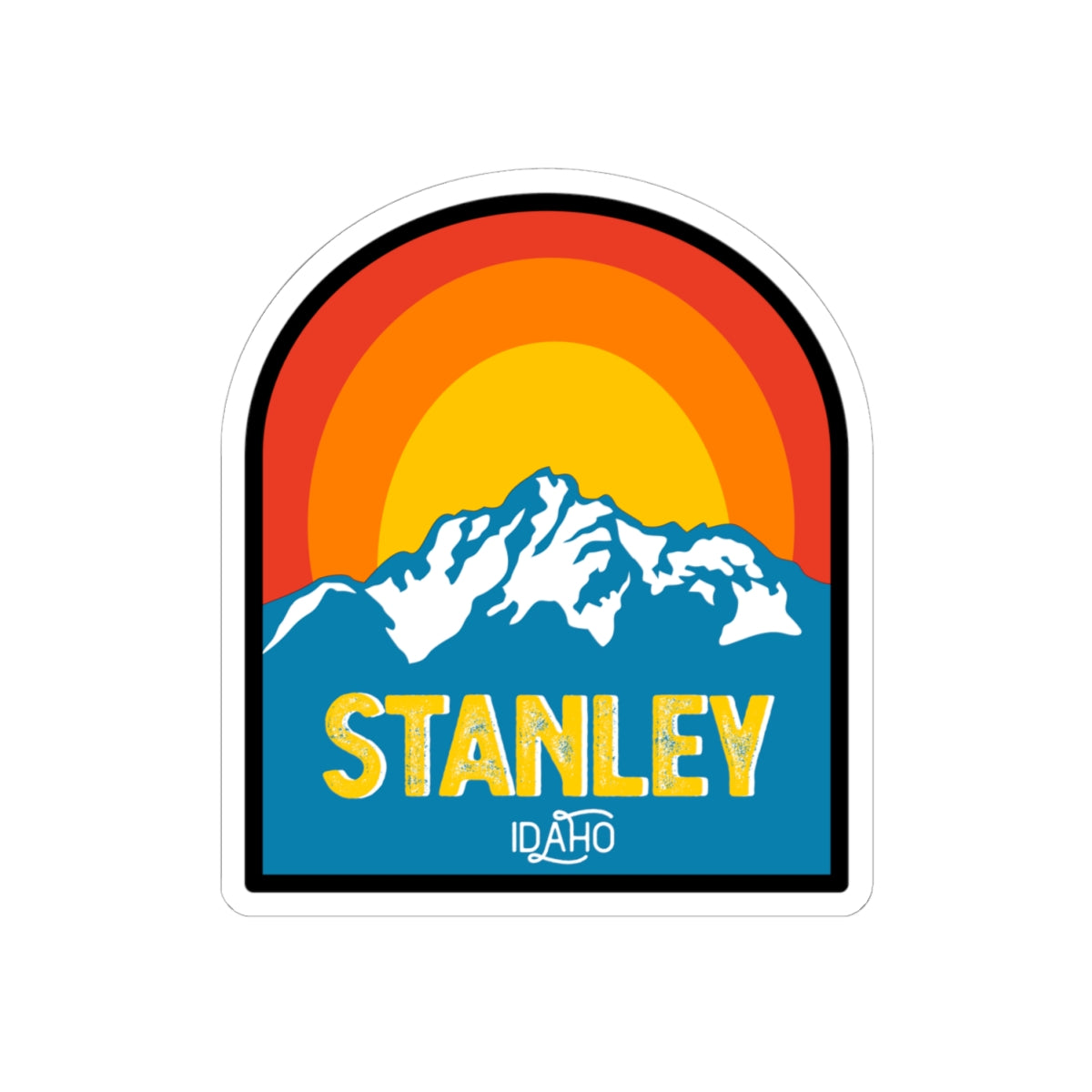 Stanley, Idaho Mountain Sunset Sticker — Retro Outdoor Travel Kiss-Cut Decal