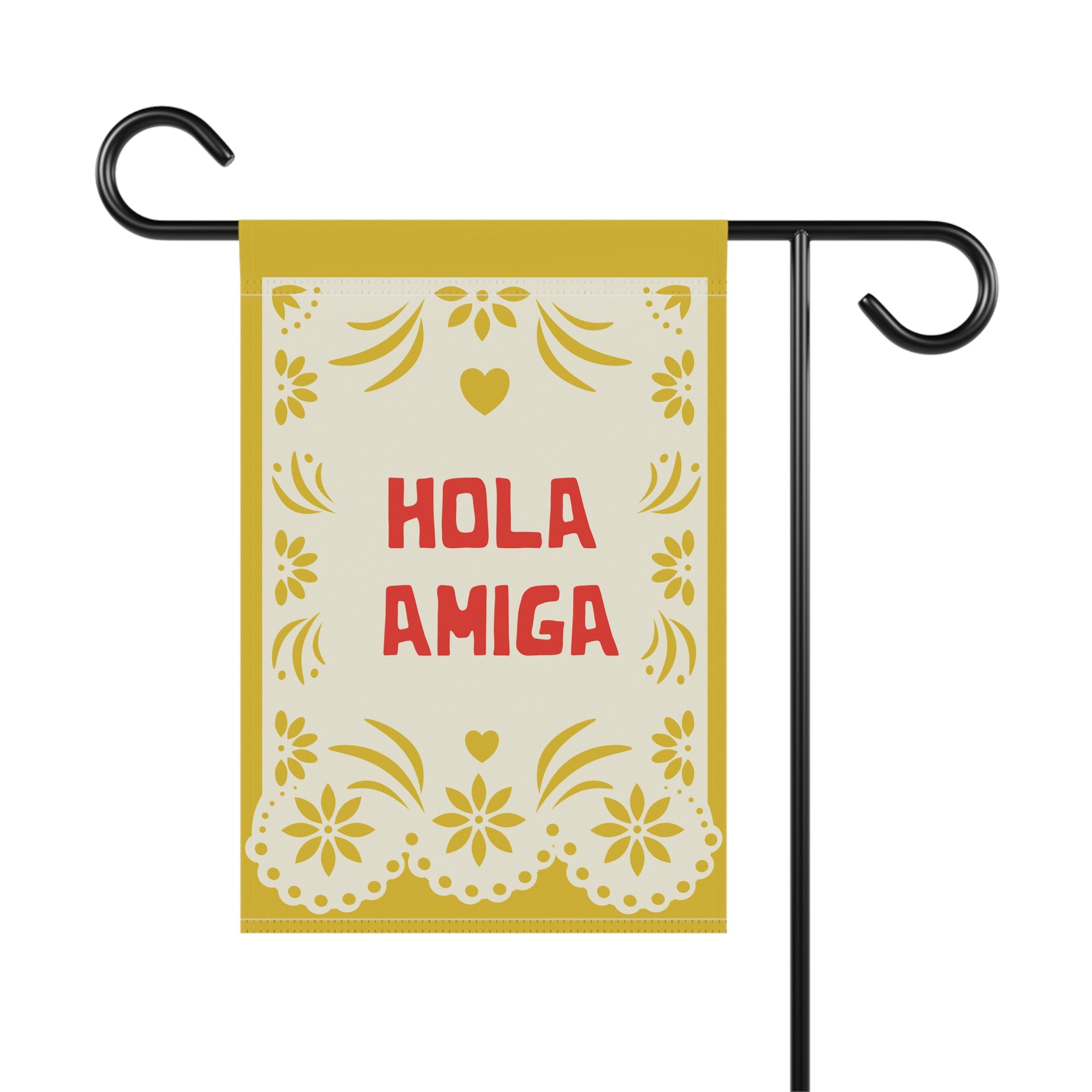 Hola Amiga Garden Flag — Decorative Spanish Welcome Banner for Patio & Front Yard