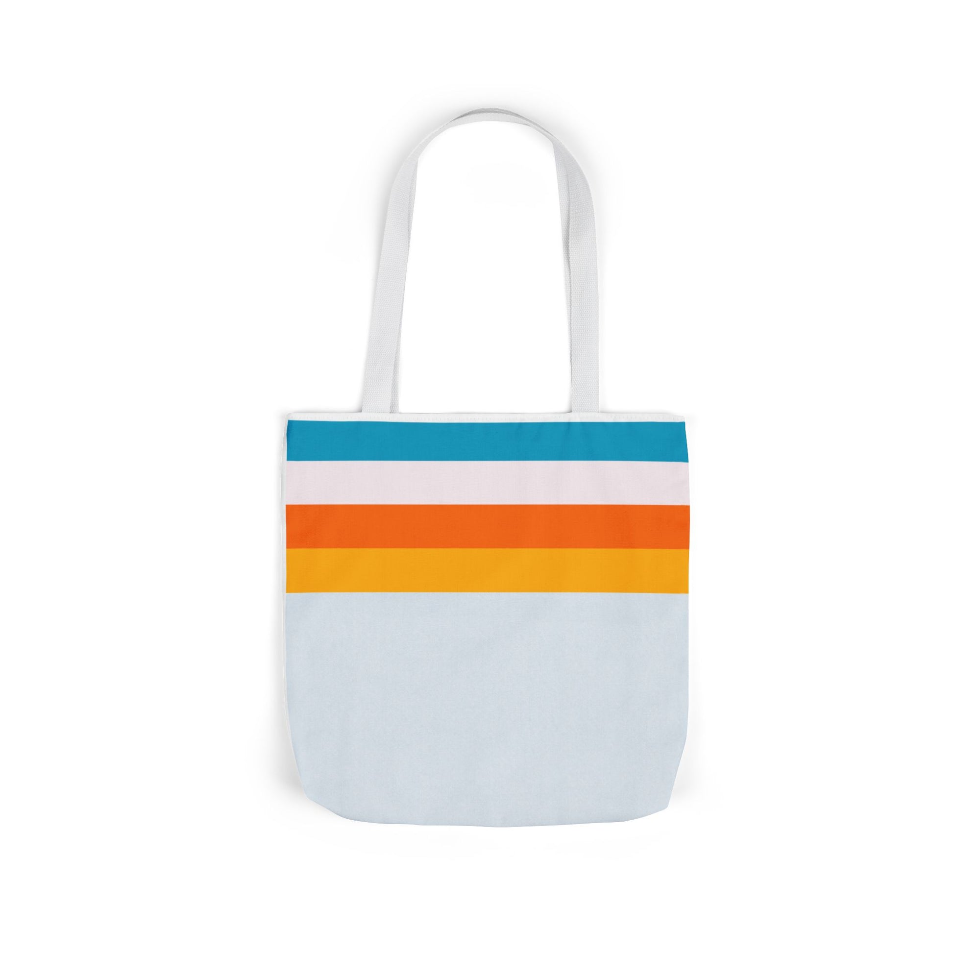 Retro Stripe Canvas Tote Bag — Blue, White, Orange Accent Straps