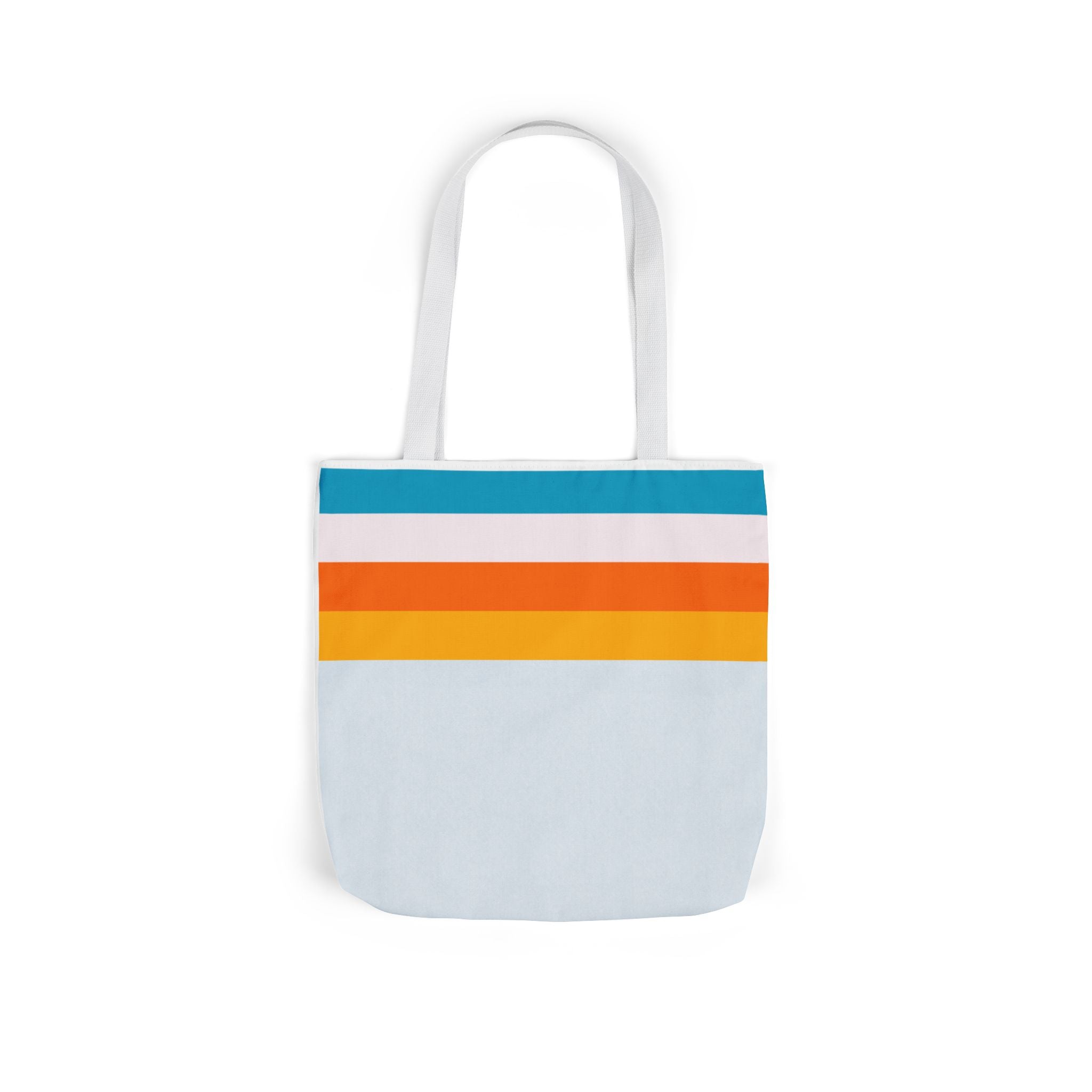 Retro Stripe Canvas Tote Bag — Blue, White, Orange Accent Straps