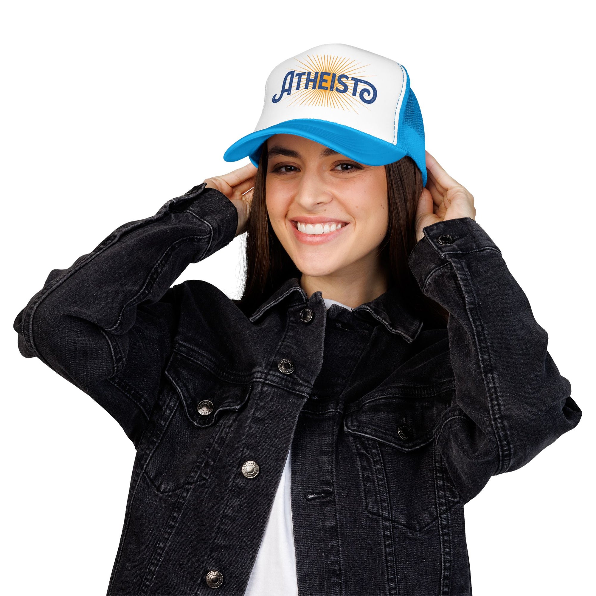 Atheist Foam Trucker Hat — Retro Sunburst Logo Cap