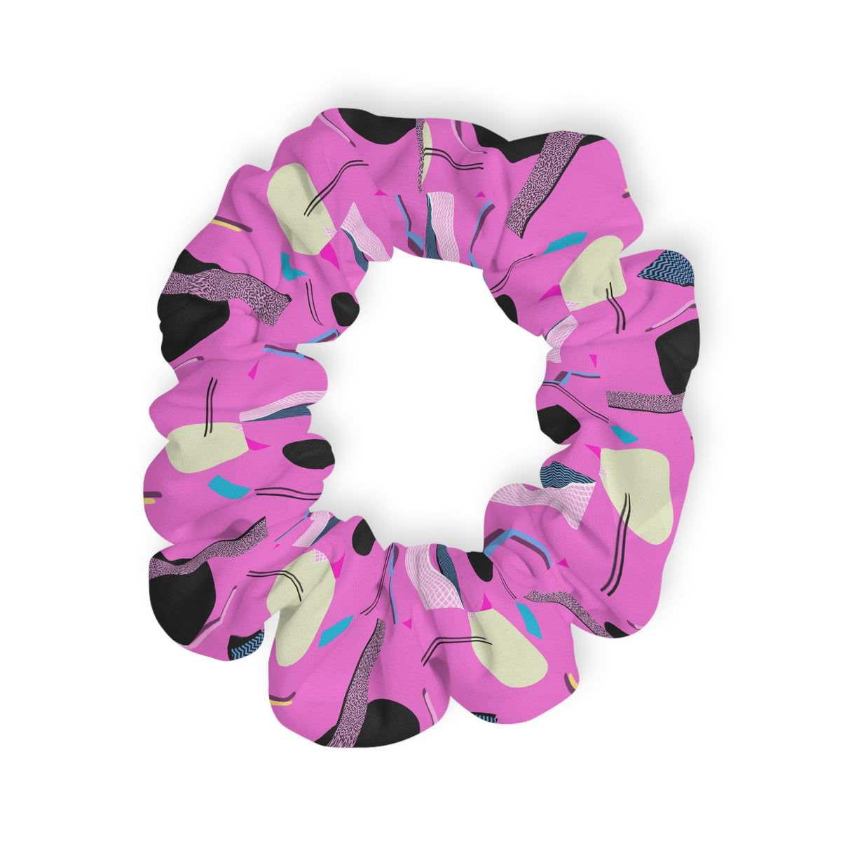 Pink Retro Abstract Scrunchie — 80s Neon Pattern Hair Accessory