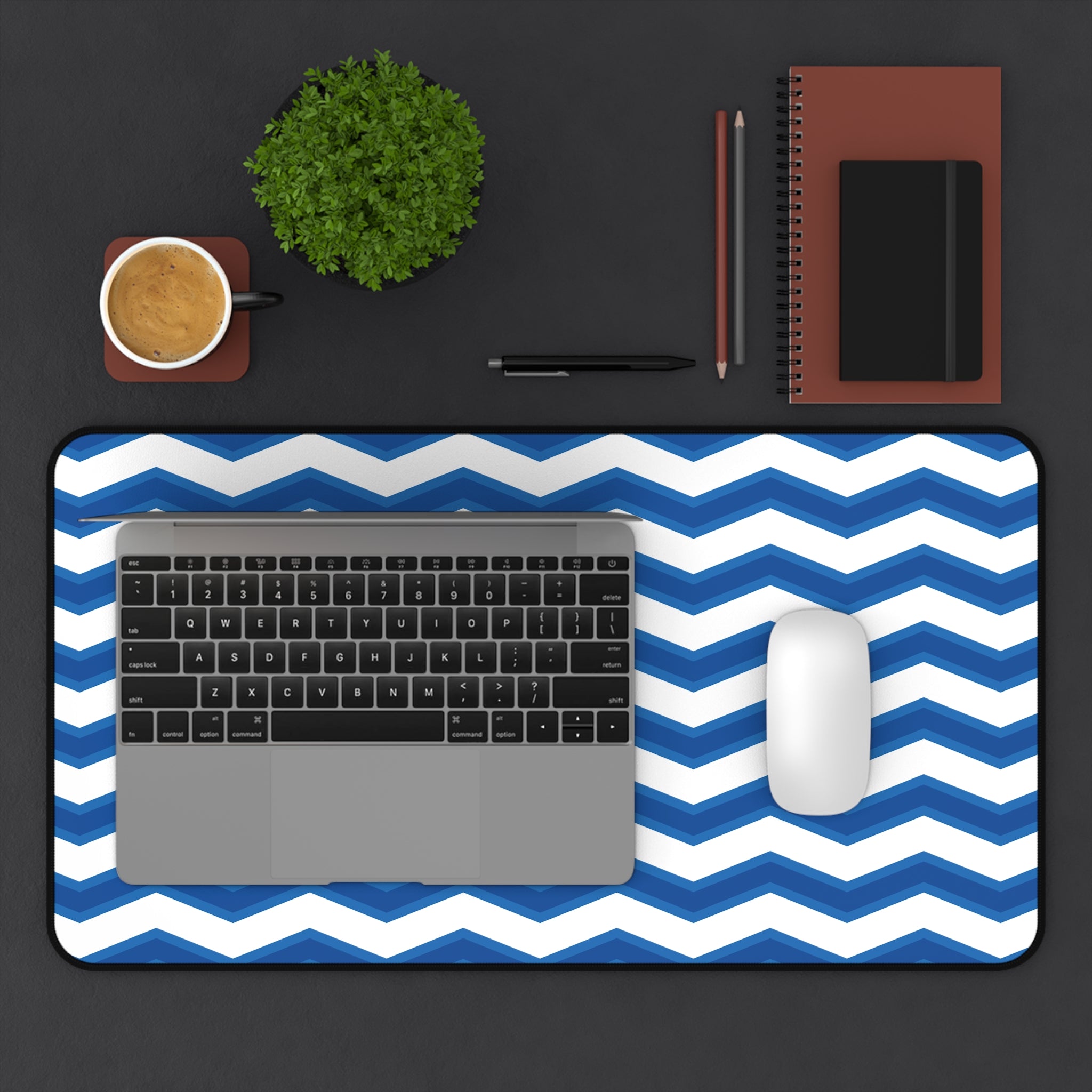 two Toned Blue Zig Zag Desk Mat