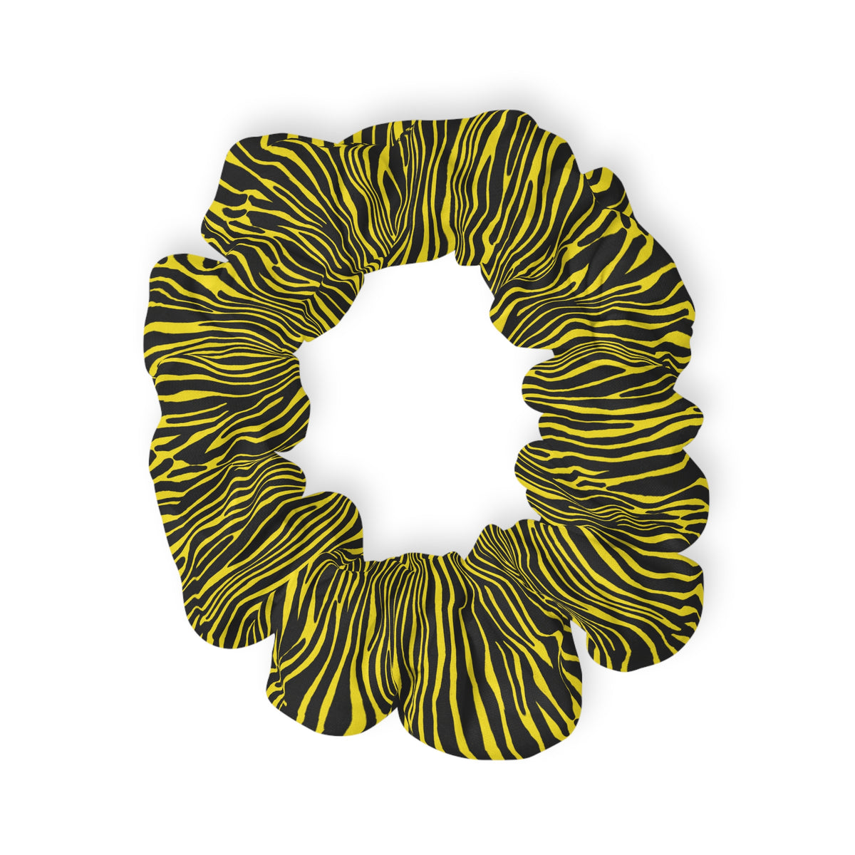Yellow Black Zebra Print Scrunchie — Bold Animal Print Hair Accessory