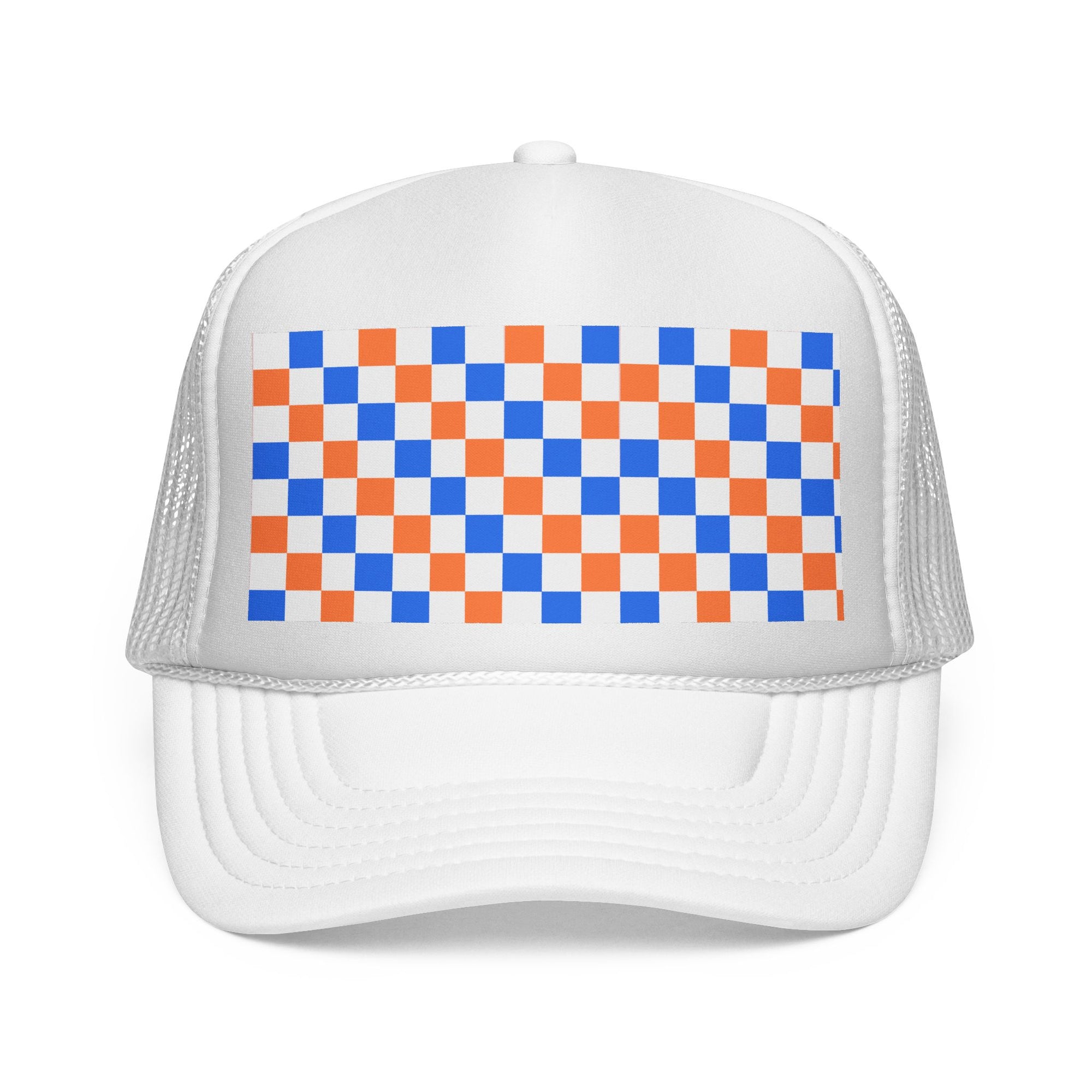 Blue & Orange Checkerboard Trucker Cap