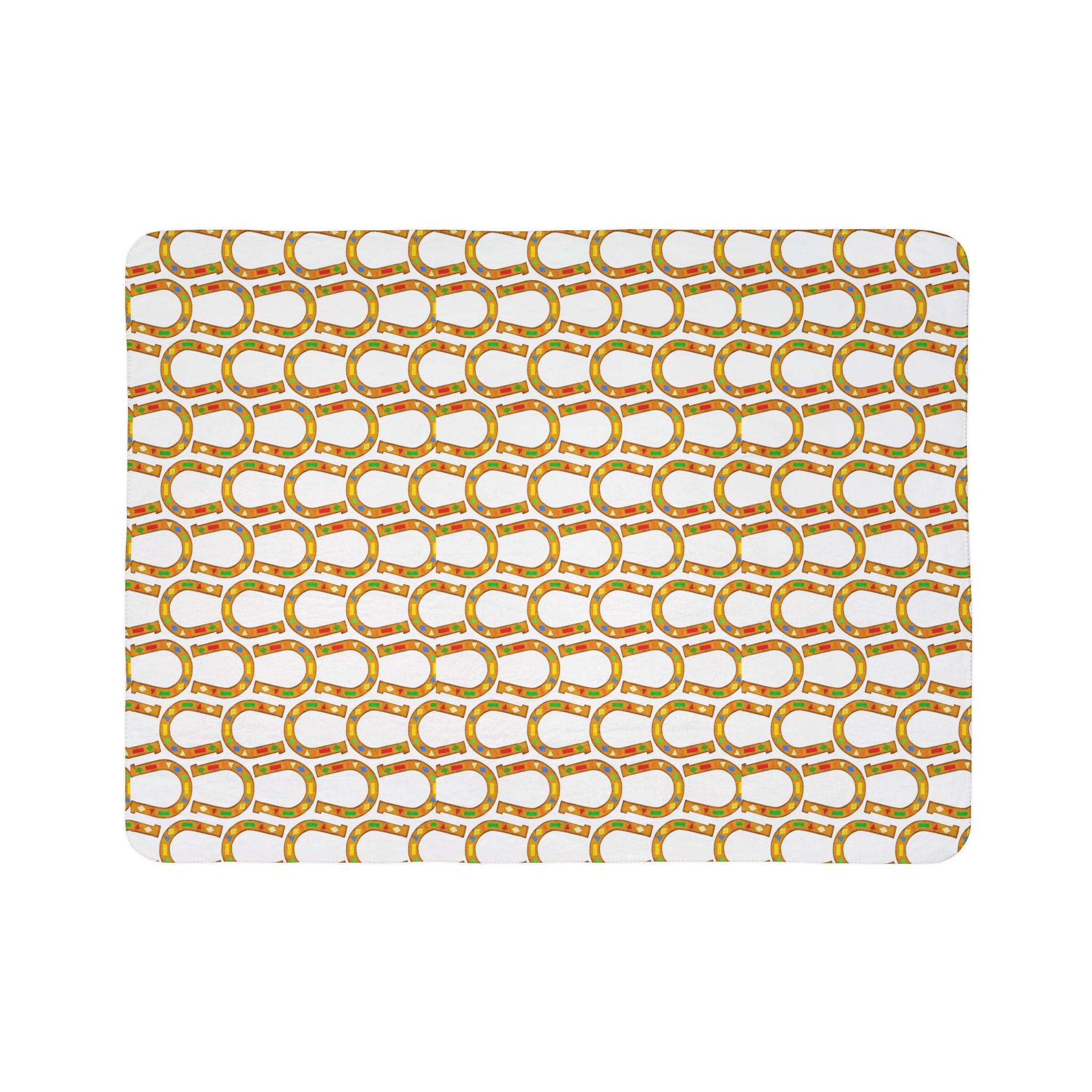 Horseshoe Pattern Fleece Sherpa Blanket – Cozy Equestrian Lucky Charm Throw