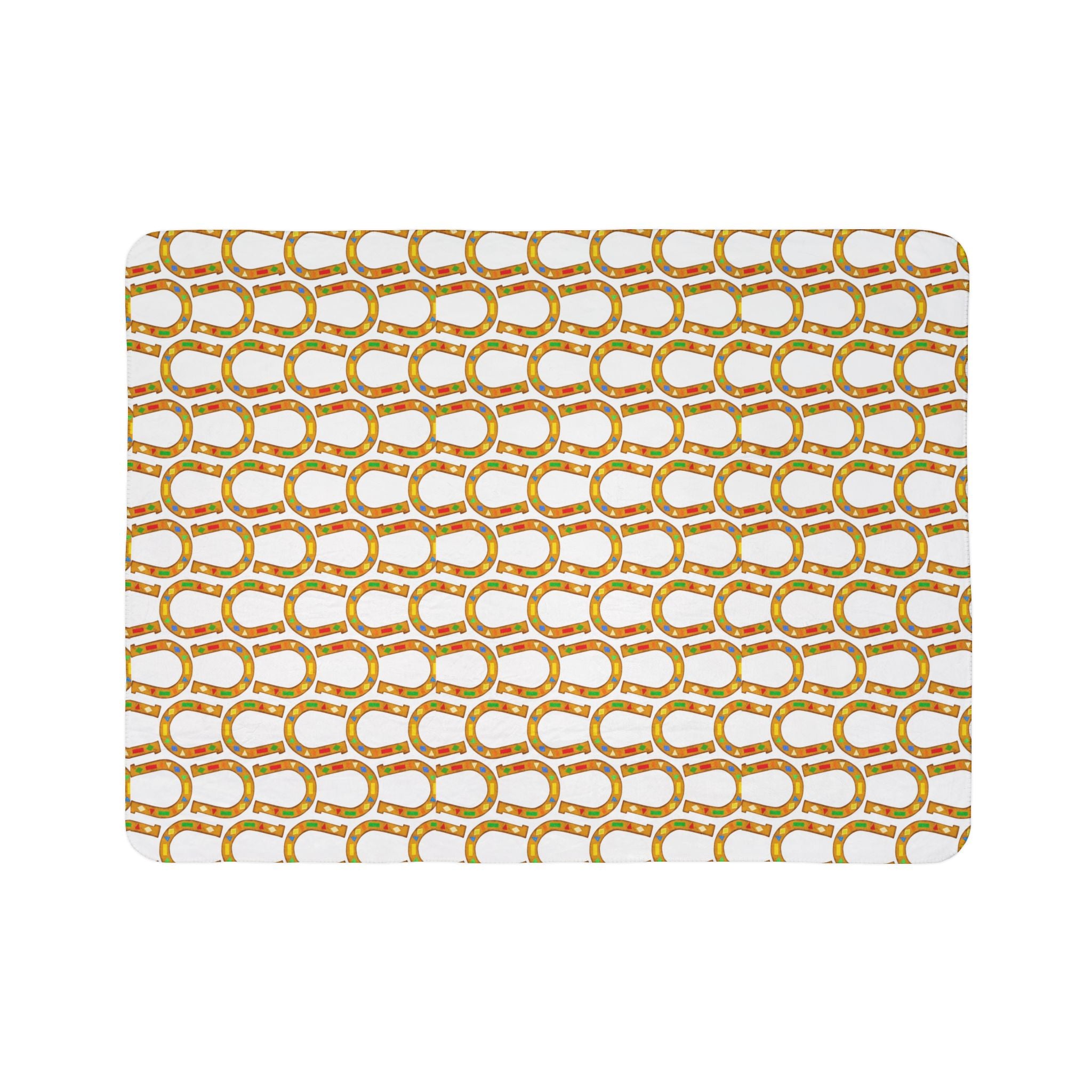 Horseshoe Pattern Fleece Sherpa Blanket – Cozy Equestrian Lucky Charm Throw