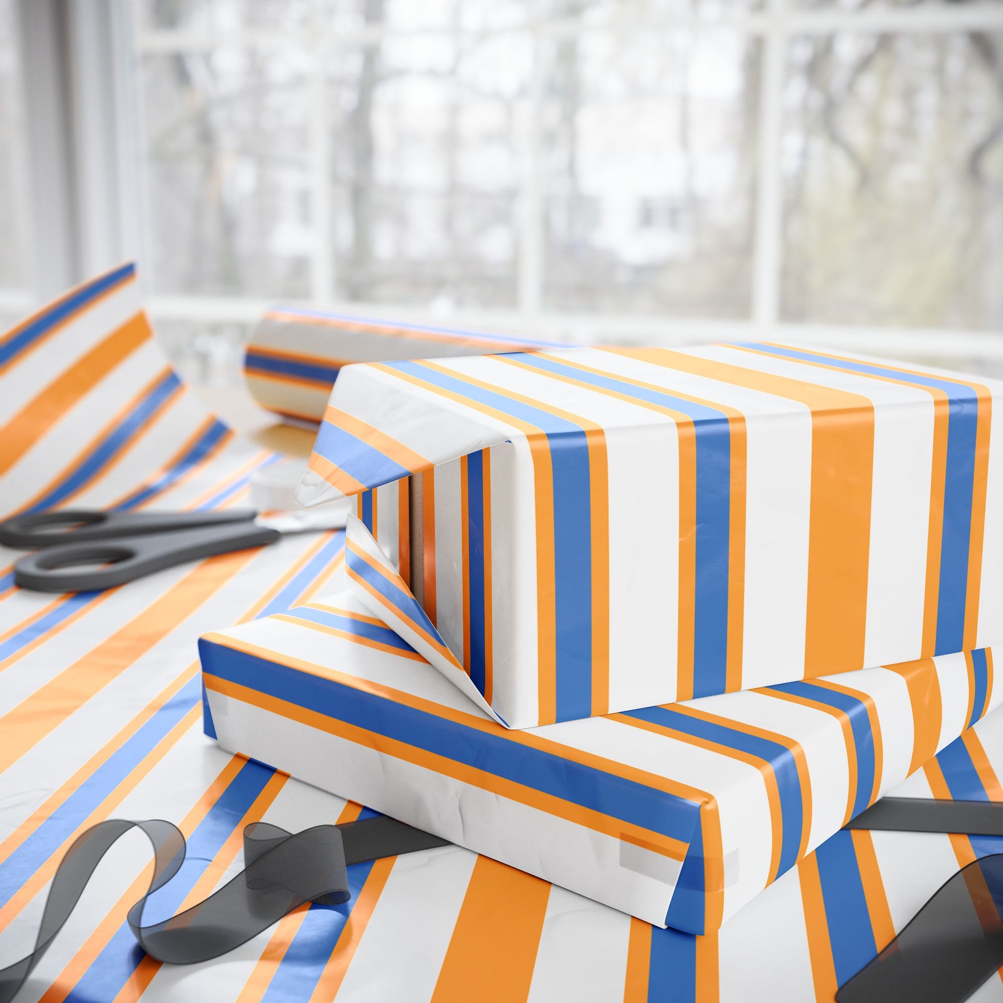 Blue and Orange Striped Wrapping Papers