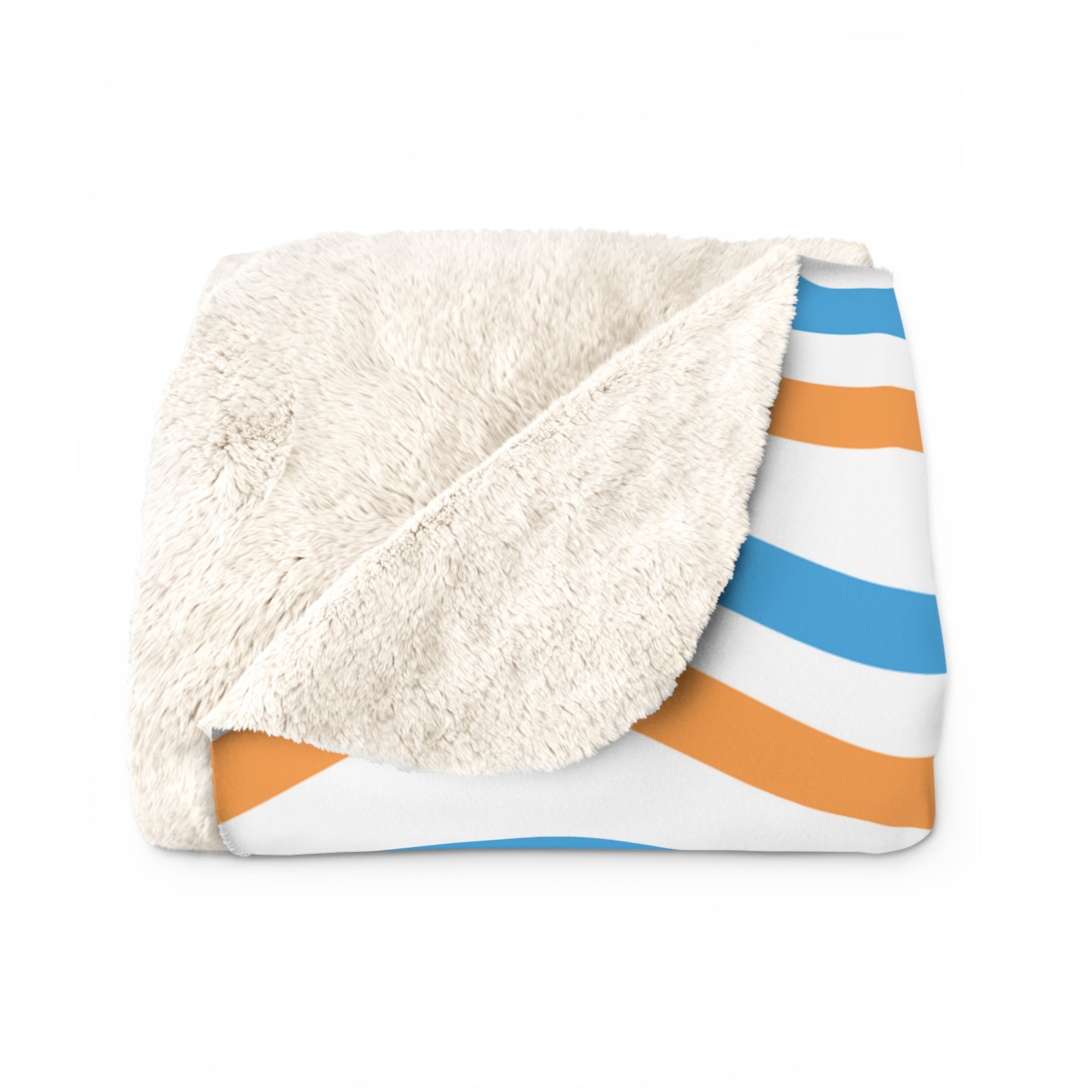 Bronco Cozy Wave Sherpa Fleece Blanket — Blue & Orange Wavy Stripe Throw