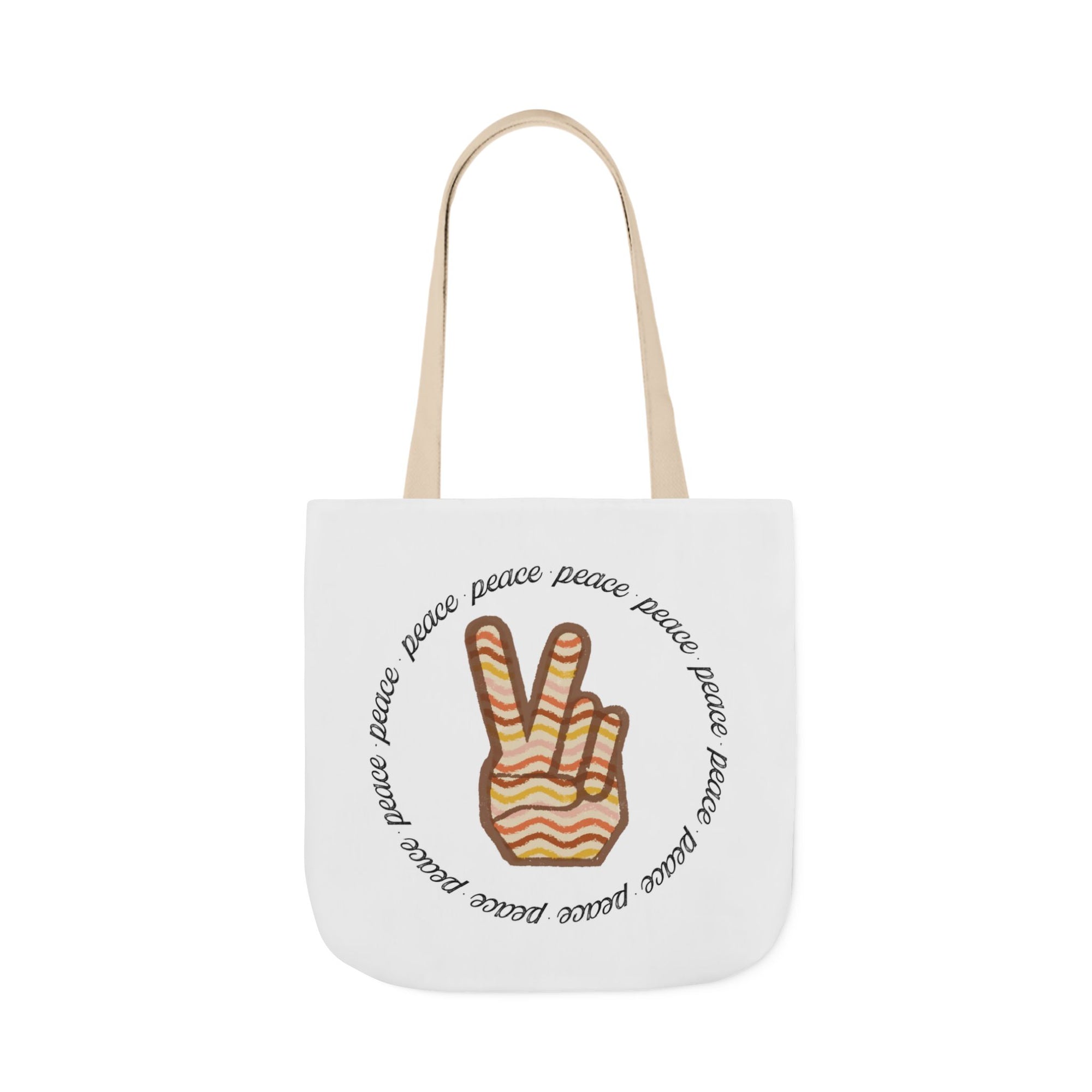 Peace Sign Canvas Tote — Retro Striped Peace Hand Design
