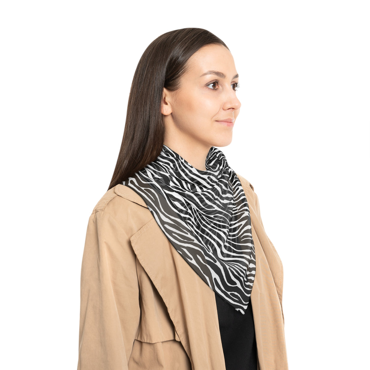 Zebra Print Poly Scarf — Lightweight Black & White Animal Pattern