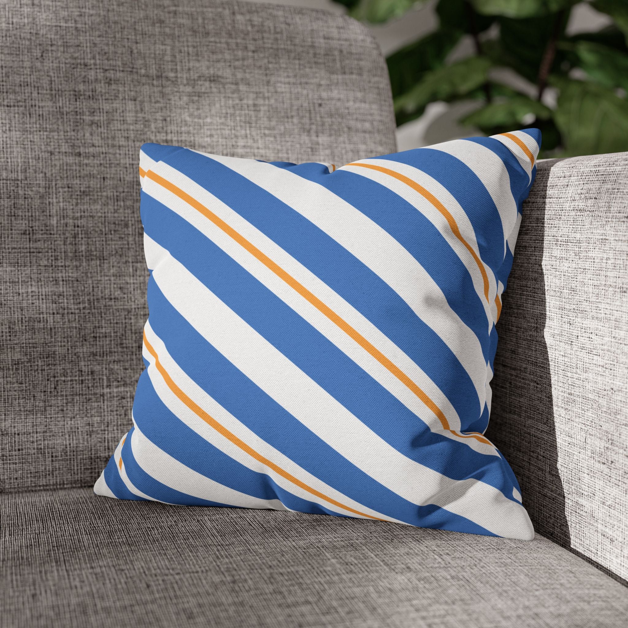 Striped Blue & Gold Decorative Pillowcase — Coastal Accent Square Pillow