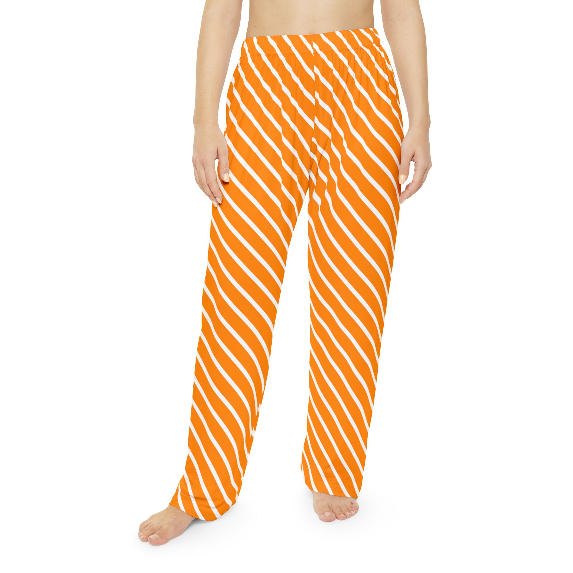 Orange Diagonal Stripe Pajama Pants — Women's Cozy Lounge Sleepwear