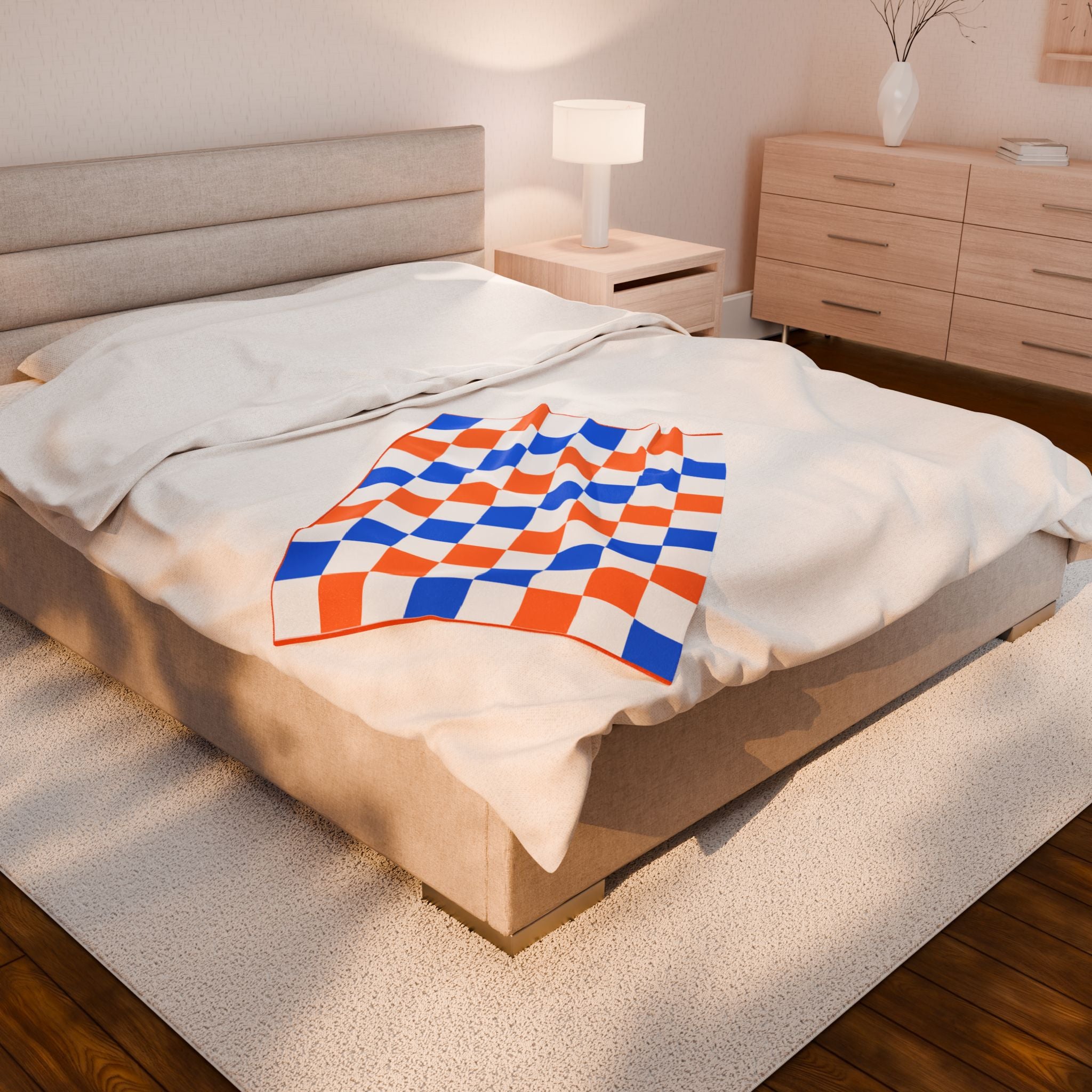 Broncos Checkered Velveteen Plush Blanket