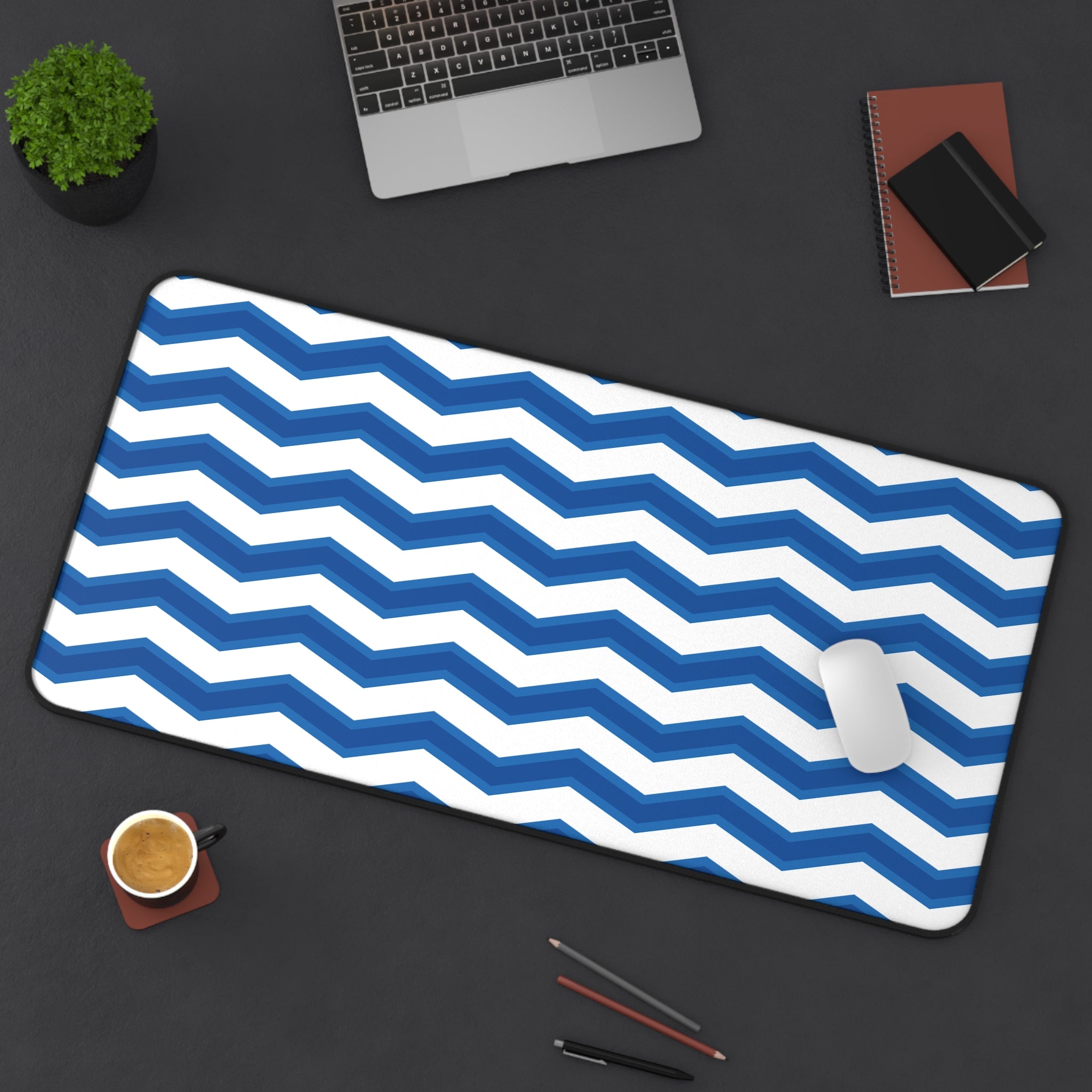 two Toned Blue Zig Zag Desk Mat