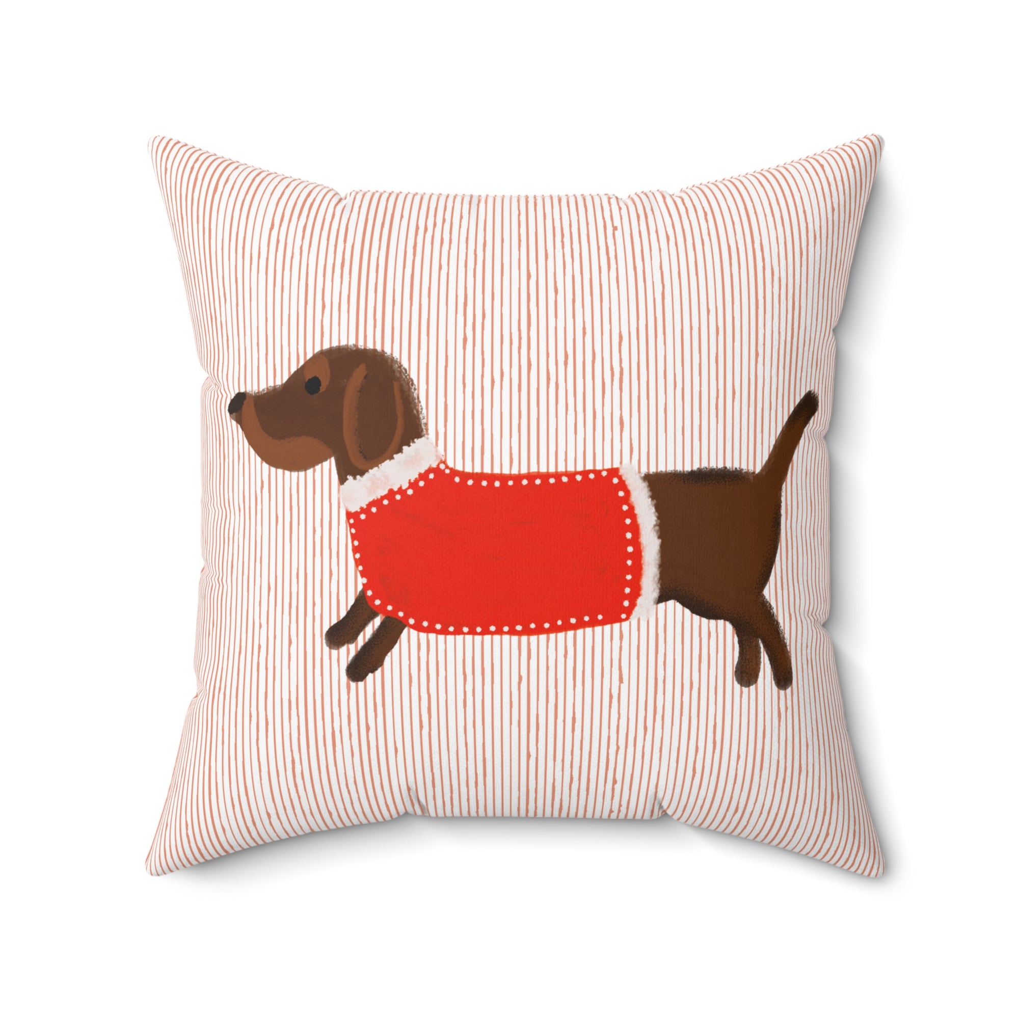 Dachshund Pillow – Red Sweater Dog Decorative Throw Pillow