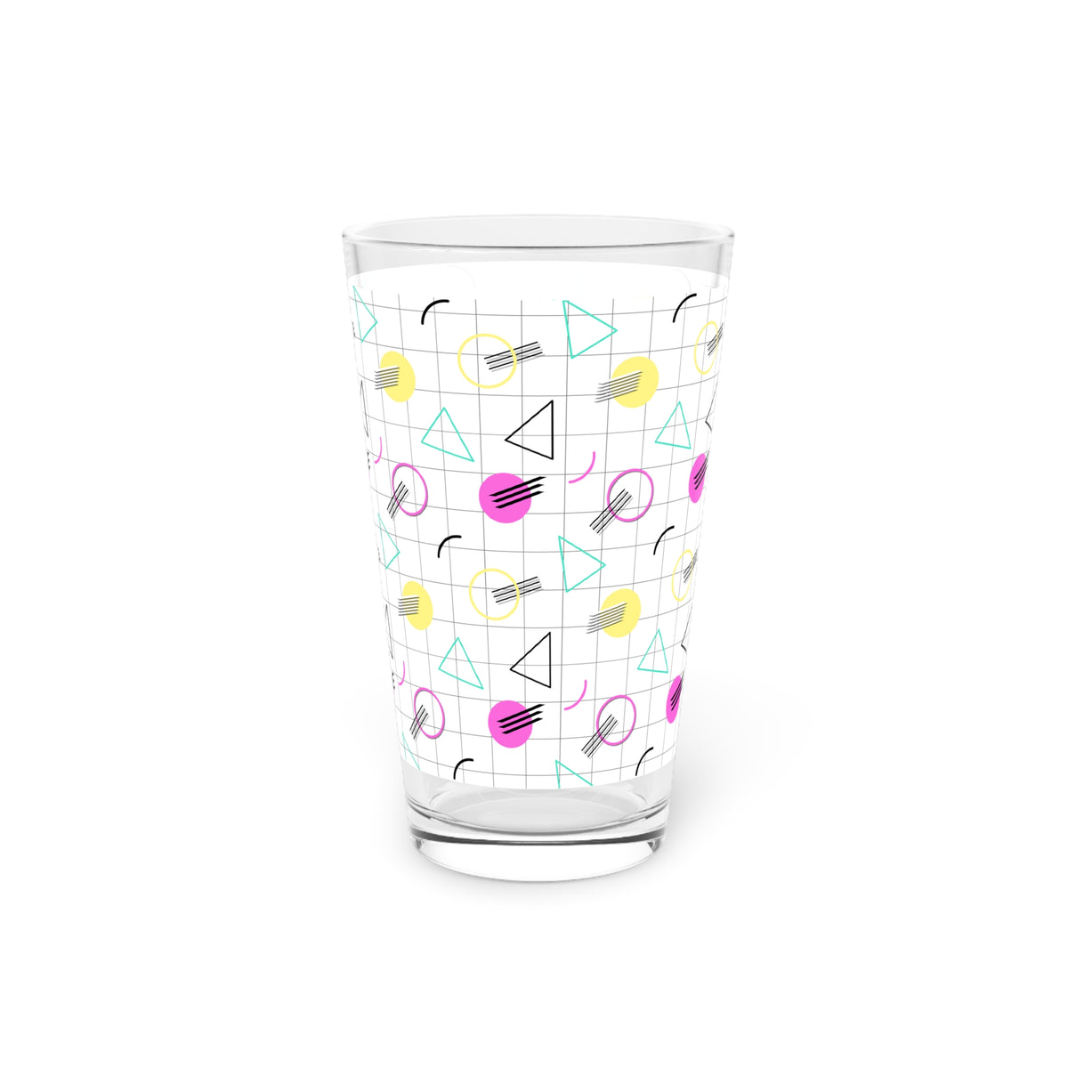 16oz Pint Glass — Retro 80s Memphis Pattern Beer Glass