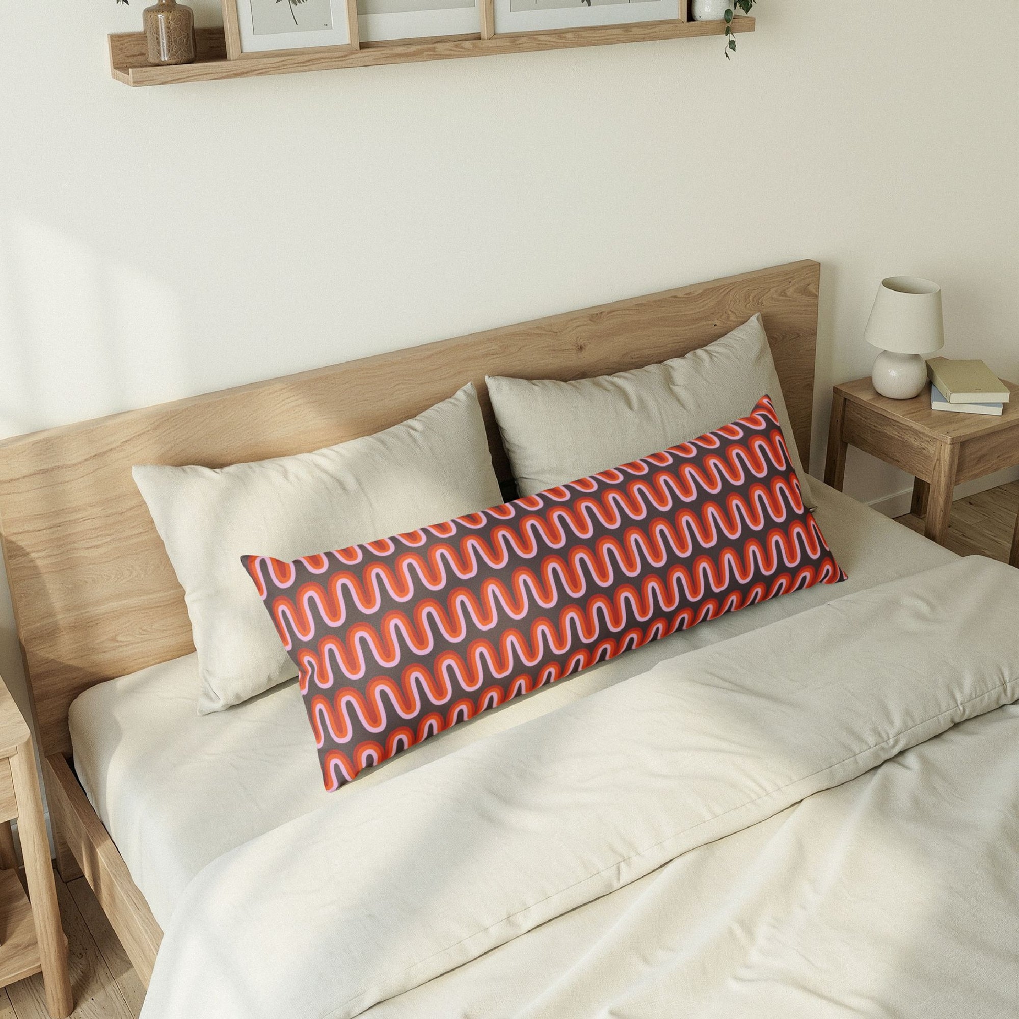 Retro Wave Body Pillow – Orange & Navy Geometric Pattern