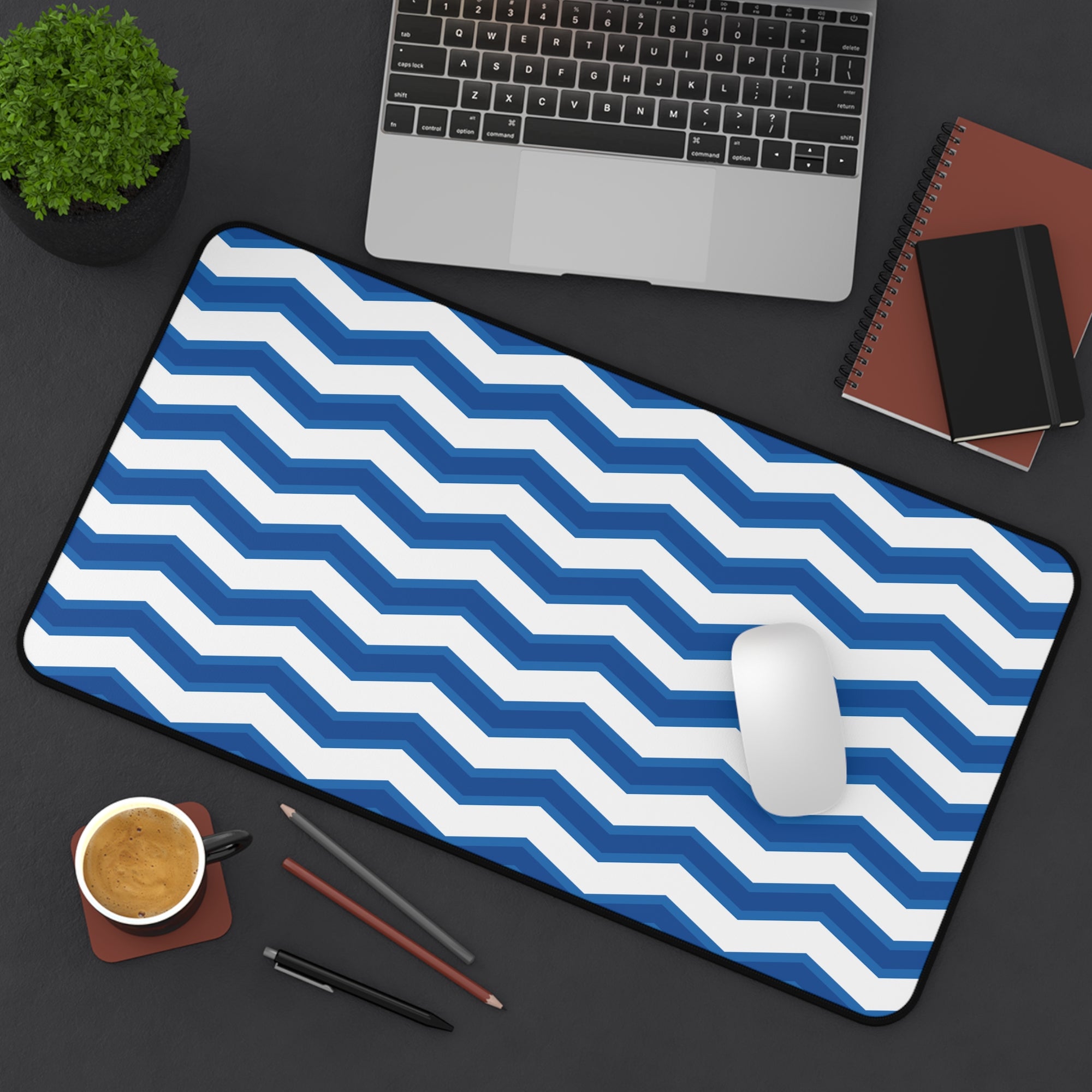 two Toned Blue Zig Zag Desk Mat