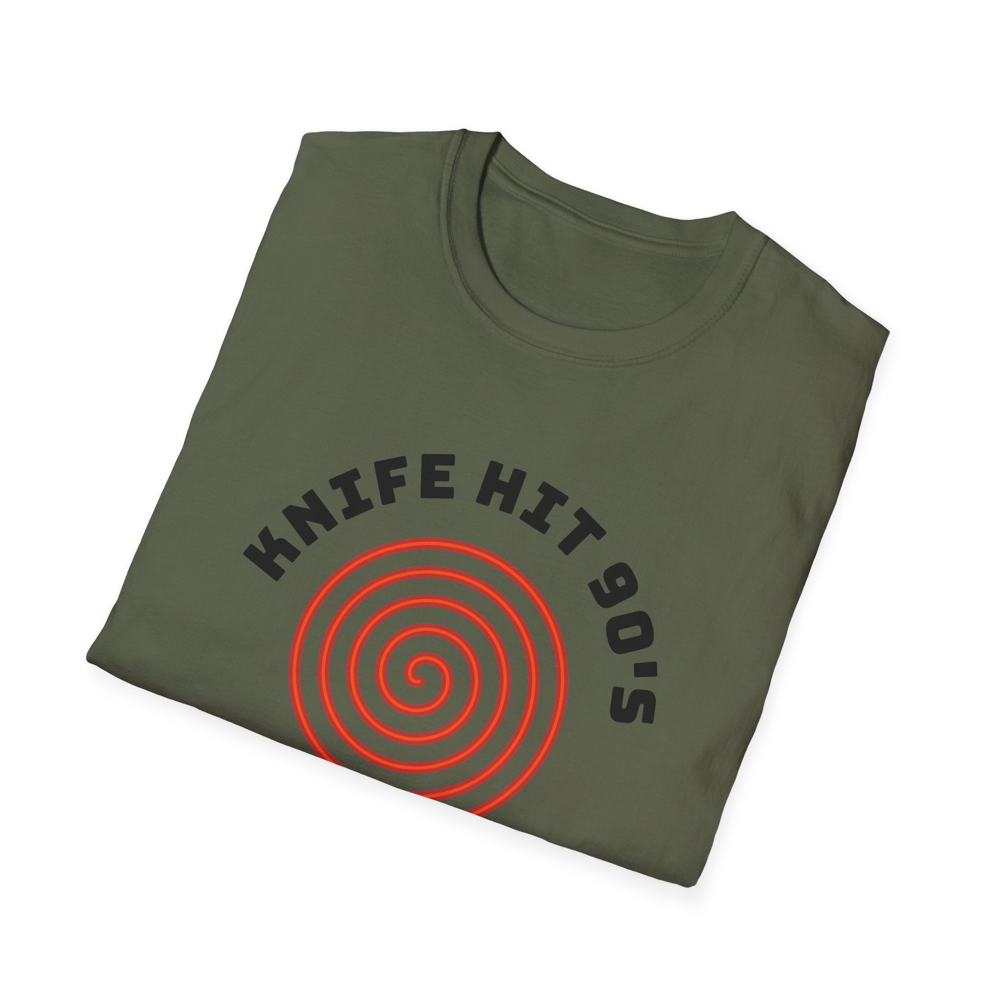 Knife Hit 90s spiral graphic T-Shirt | Freezer Buddy back print