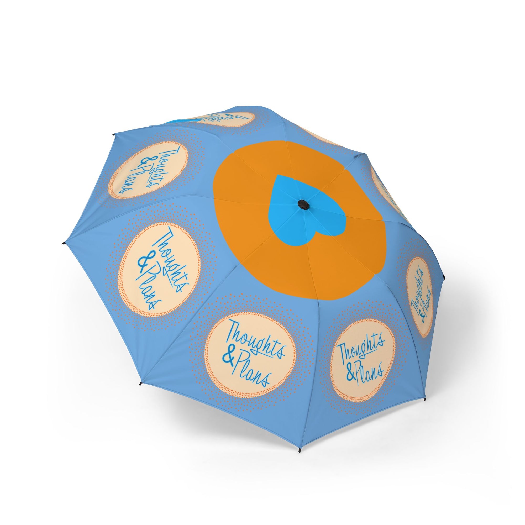 Thoughts & Plans Foldable Umbrella — Compact Semi‑Automatic Rain Umbrella with Cheerful Blue & Orange Design