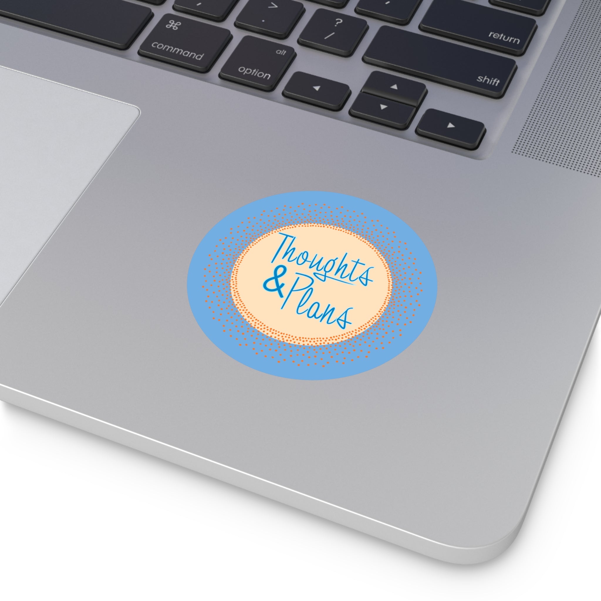 Thoughts & Plans Round Vinyl Sticker — Blue Decorative Planner Label