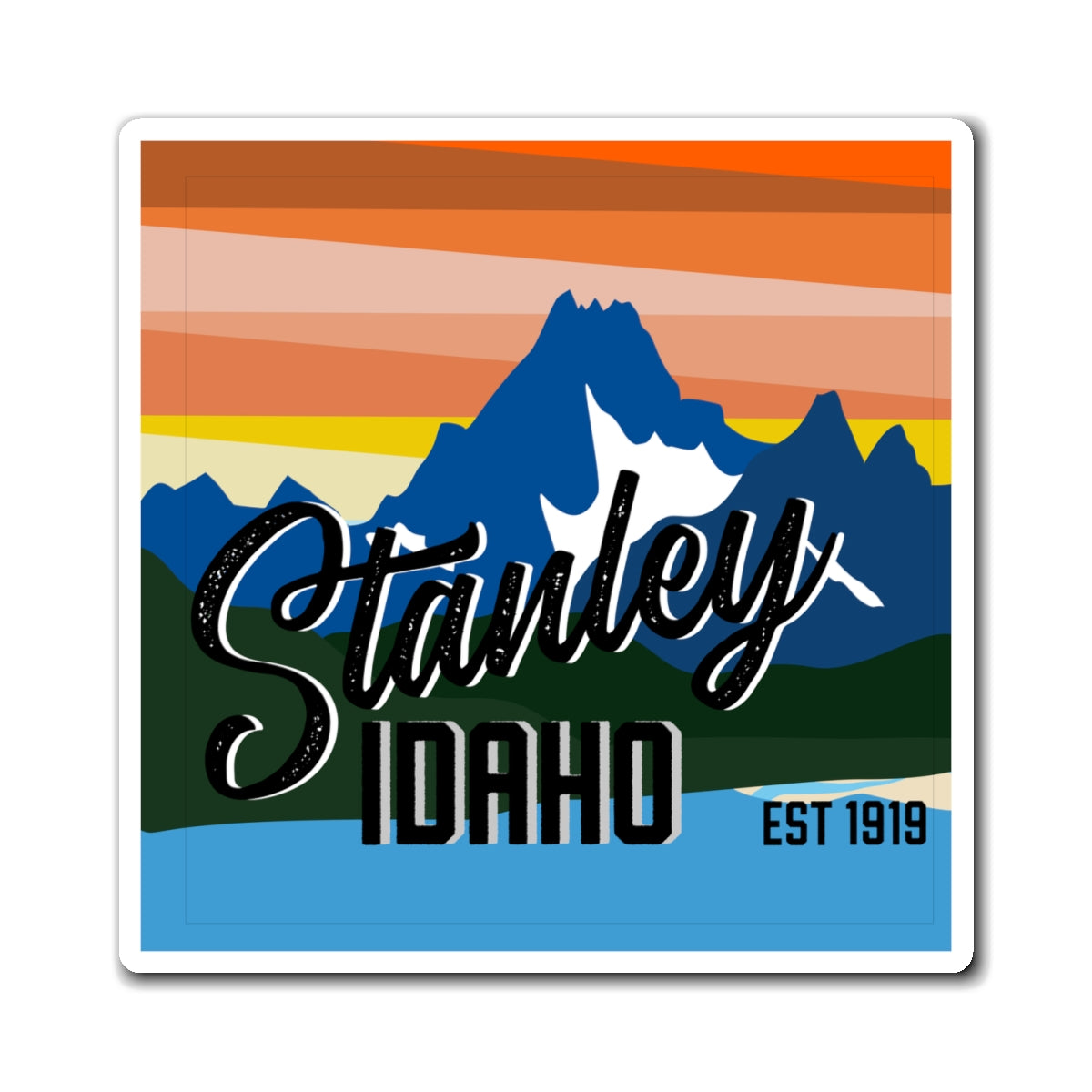 Stanley Idaho Mountain Sunset Magnet – Retro Outdoor Travel Souvenir