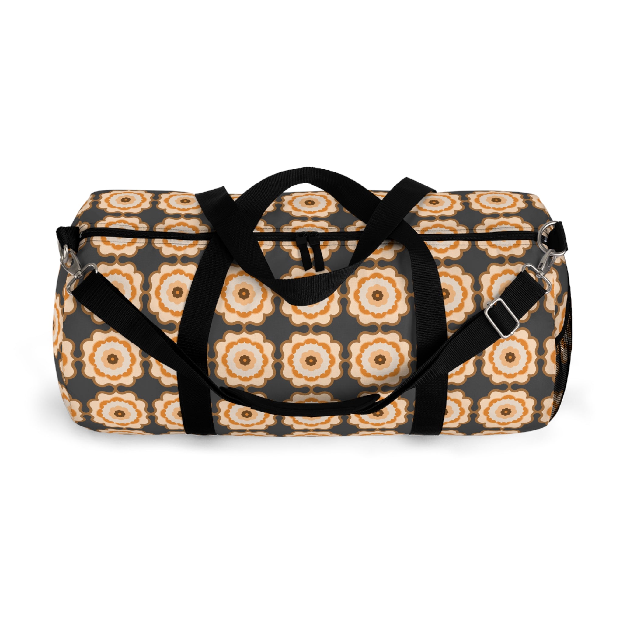 Retro Floral Pattern Duffel Bag – Beige Brown Boho Travel Gym Tote