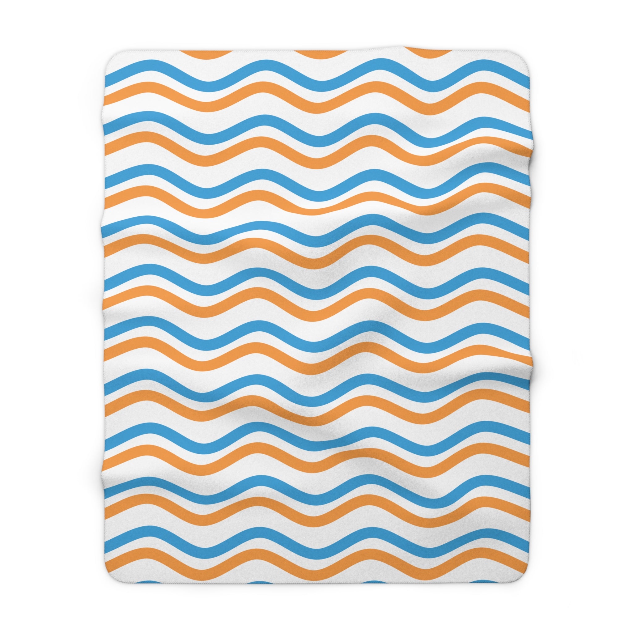 Bronco Cozy Wave Sherpa Fleece Blanket — Blue & Orange Wavy Stripe Throw